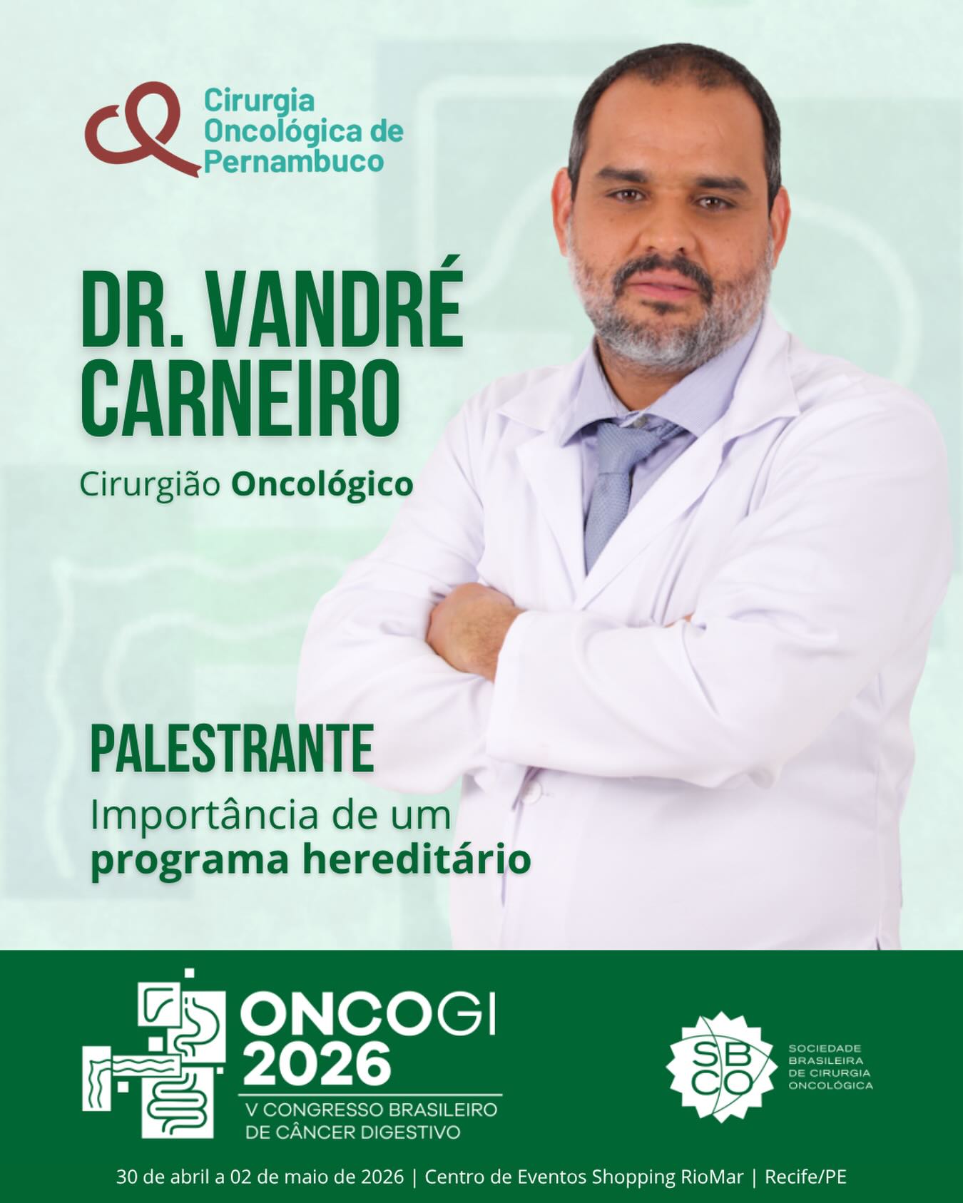 COP no ONCOGI 2026
Também nesta sexta-feira, 1 de maio, Vandré Carneiro, cirurgião oncológico da COP, ministra a palestra “Importância de um programa de câncer hereditário” no V Congresso Brasileiro de Câncer Digestivo.
@sbco_oficial
🤝 Conte com a COP.