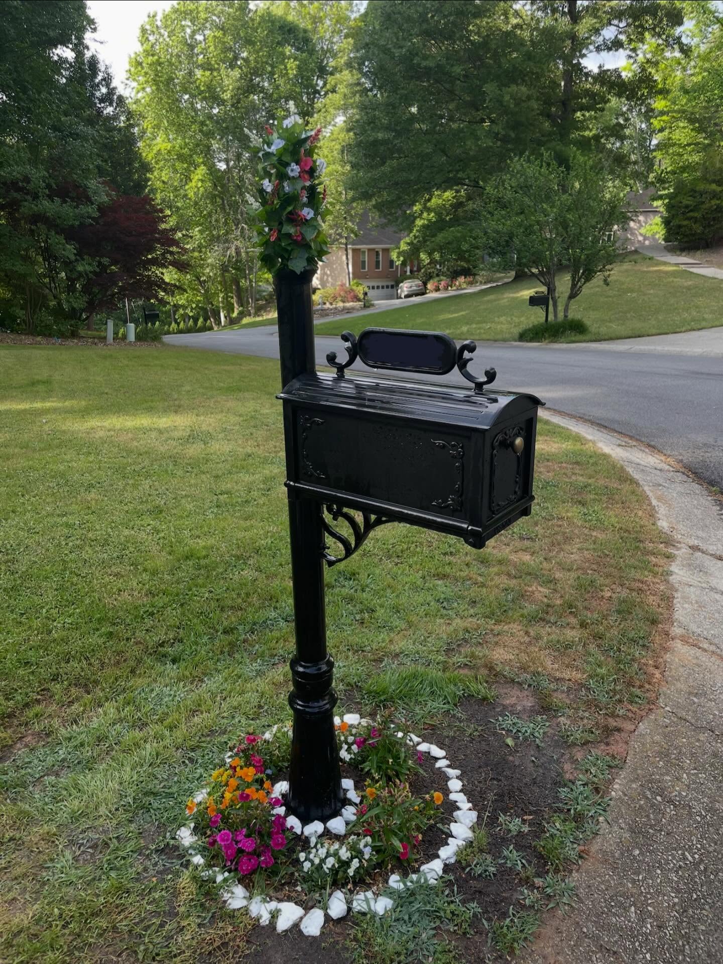 A year ago, I got a notice from the HOA to repaint my mailbox. After I did, I researched how to keep birds away because they perch on the post and poop there every day! Someone said to wrap tinsel around the post because the sunlight reflects off the tinsel and distracts the birds from landing there. I got to where I would alternate colors tinsel to match the seasons and holidays, adding color and individually to our little abode. 🥰 Well… a whole year went by without any bird poop. Then, a few weeks ago I get a new HOA violation: Remove your CHRISTMAS decorations from your mailbox. OKAY Karen. 🙄😤… Anyway, I needed a new solution, so after thinking and thinking, and walking around the dollar store hoping for a new idea,
I saw a styrofoam cone. I bought the cone, carved out the inside to fit the top ball on the post, and taped with black duct tape. Then I wrapped 4 strings of artificial ivy and fluffed the leaves, then cut artificial flowers and attached to the foliage, and added pins at the top (pointed side down) so birds won’t be able to land there. It looks beautiful, I feel like a brilliant badass 😎, and so far no bird poop! Now to see if Karen has anything to say about it. ⏰🤷🏼♀️🙄😂