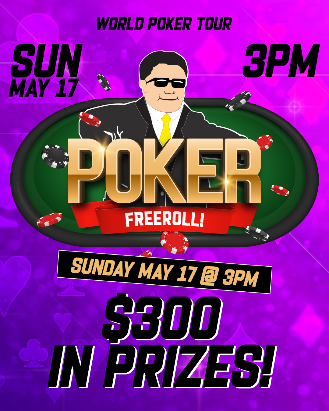 Fat Daddy's FreeRoll Poker!
Sunday, May 17th at 3PM
Our most popular poker tournament is back in MAY!
$300 in Prizes!
Reserve YOUR Table NOW
@ fatdaddyslive.com
Let's GO!!