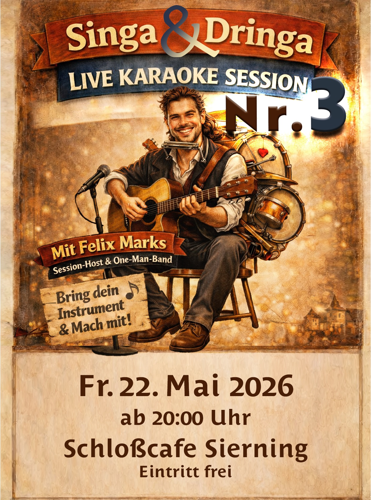 Singa und Dringa geht in die Dritte Runde. Bei Schönwetter auf der Terrasse. Bei Schlechtwetter im Cafe. Bei jedem Wetter gute Stimmung, kein Druck und Freude am Singen. Open Stage und Live Karaoke für alle, die gerne im Moment feiern. Wir freuen uns auf euch! Reservierung auf der Homepage (Link in der Bio) möglich. Spontan Vorbeischauen erwünscht. #singaunddringa #livemusik #gaudi #karaoke #singing #sierning #feiern #musik @felix_marks_music @mike_h.07 @schlosscafebar @regina.marks17