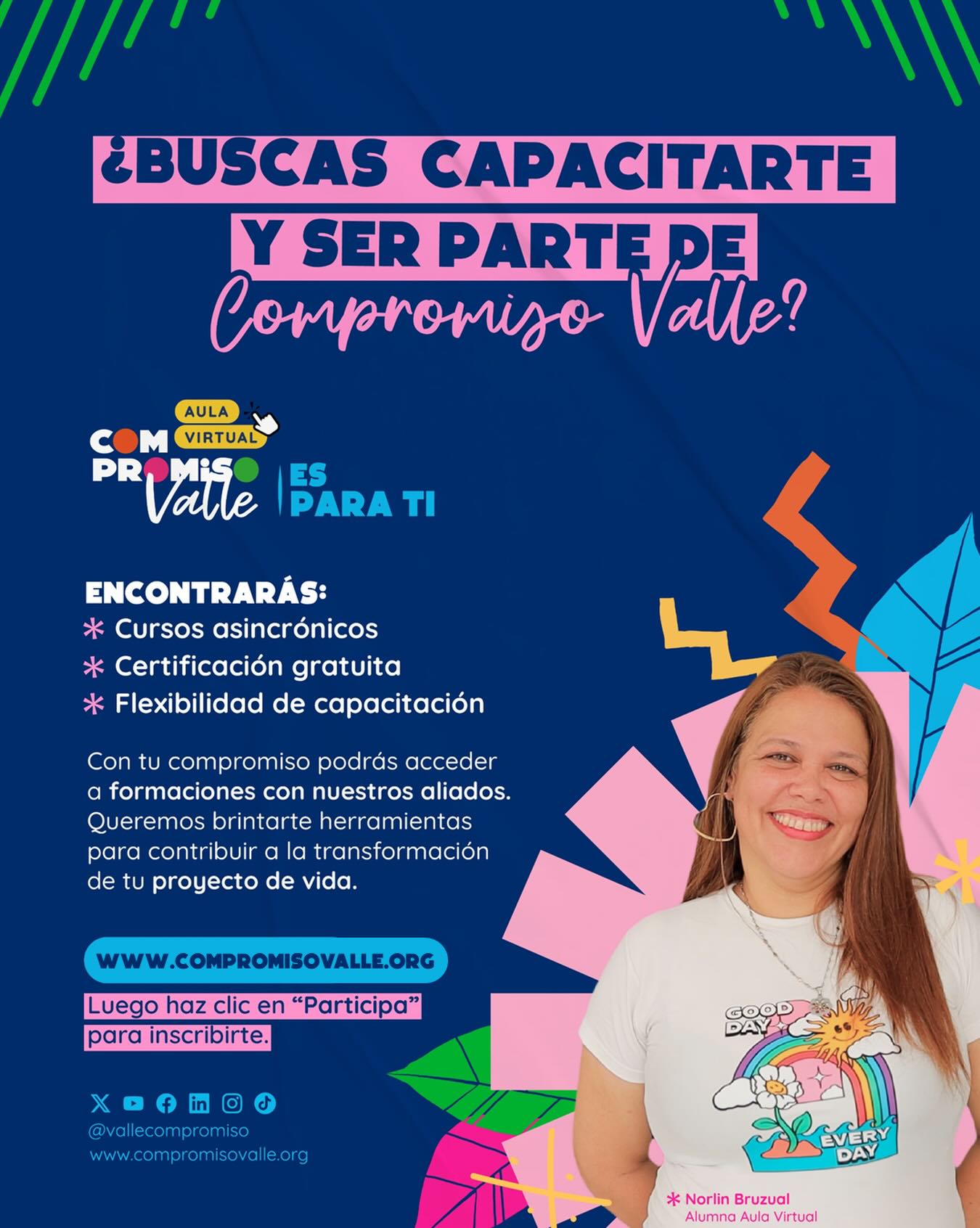 Capacitarte también es abrirle camino a tu proyecto de vida.
En Compromiso Valle creemos en las oportunidades reales. Por eso, a través de nuestra Aula Virtual, puedes formarte a tu ritmo, acceder a certificaciones gratuitas y seguir construyendo el camino que quieres para ti.
Porque no se trata solo de aprender, sino de avanzar con herramientas, confianza y nuevas posibilidades. 💙🧡🩷💚
💻 Encuentra el link en la bio, inscríbete y empieza hoy.