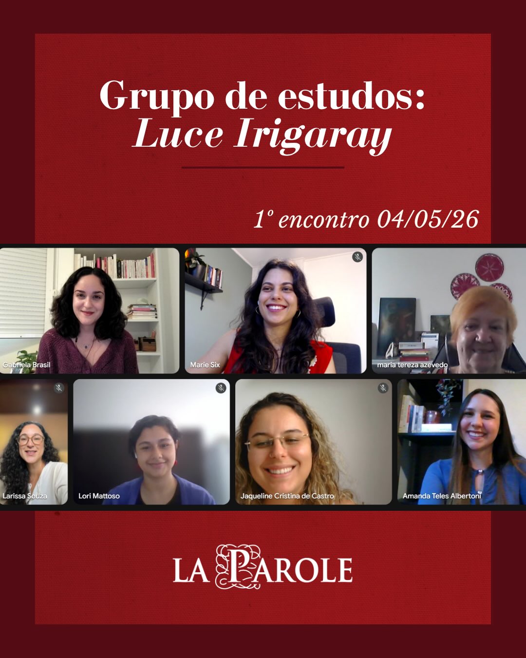 Rir entre mulheres é também olhar para todo um campo teórico que tenta se fazer sério, consistente, e questioná-lo para criar uma abertura, avançar. Em psicanálise esse exercício pode ser solitário e produtor de sofrimento, mas juntas, com a nossa alteridade sendo cultivada, isso pode resultar num riso… Da medusa?
Vamos juntas? As inscrições continuam abertas!
Algumas referências trazidas no grupo de hoje:
Hélène Cixous, O riso da medusa
Catherine Malabou, O prazer censurado: Clitóris e pensamento
Catherine Malabou, Changer de différence
Karen Horney, Psicologia Feminina
Enciclopédia de mulheres: https://www.blogs.unicamp.br/mulheresnafilosofia/a-enciclopedia/
Judith Butler, Problemas de gênero
Silvia Federici, O calibã e a bruxa
O nosso agradecimento a cada uma que participou hoje ♥️