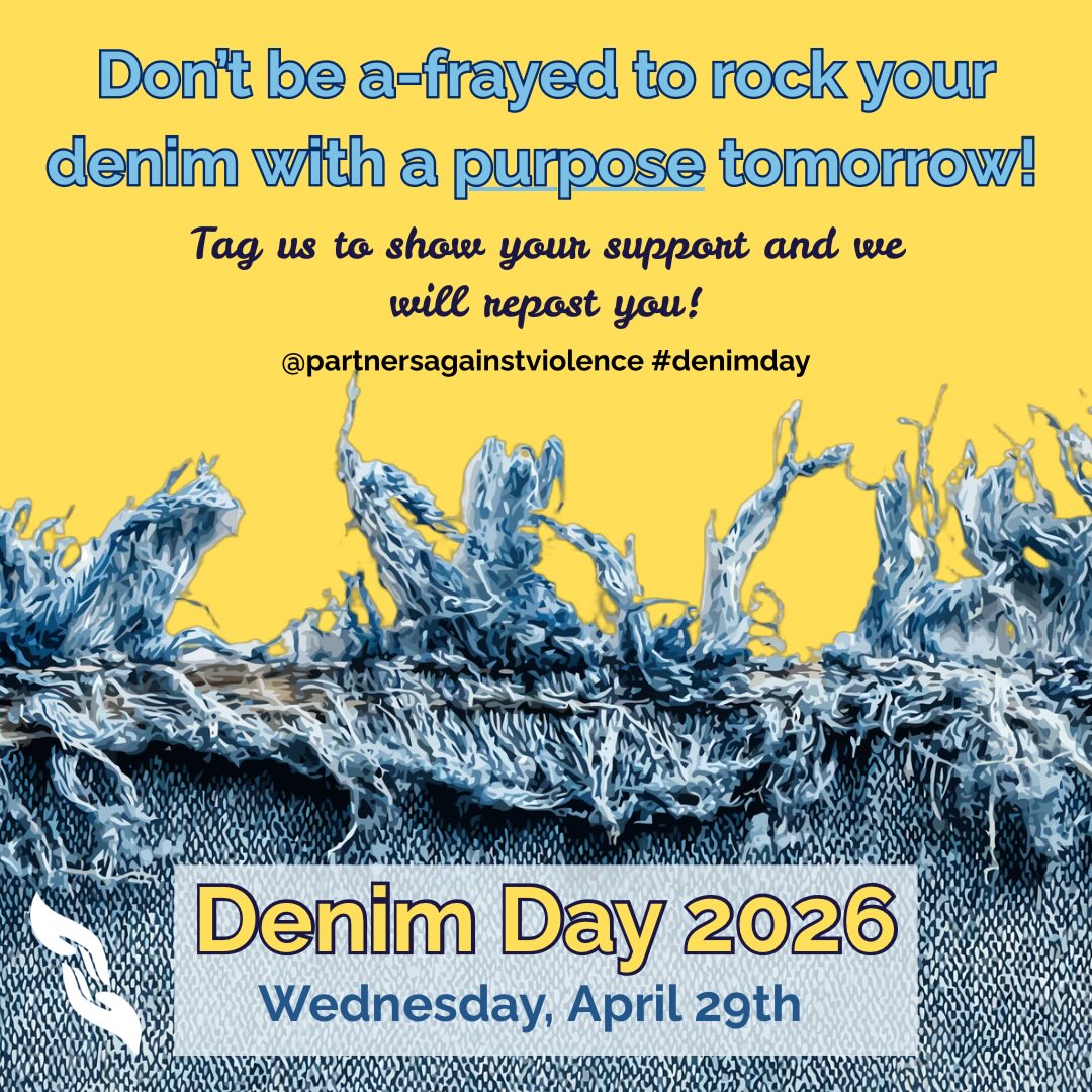 Join us, and people around the world, tomorrow by wearing any form of denim to show your support for survivors. Put on your favorite jeans, denim coat, or get creative! We can’t wait to see your statement pieces! @peaceovrviolnce @nsvrc #denimday showupandshowoutforsurvivors #wearitproudlyandloudly