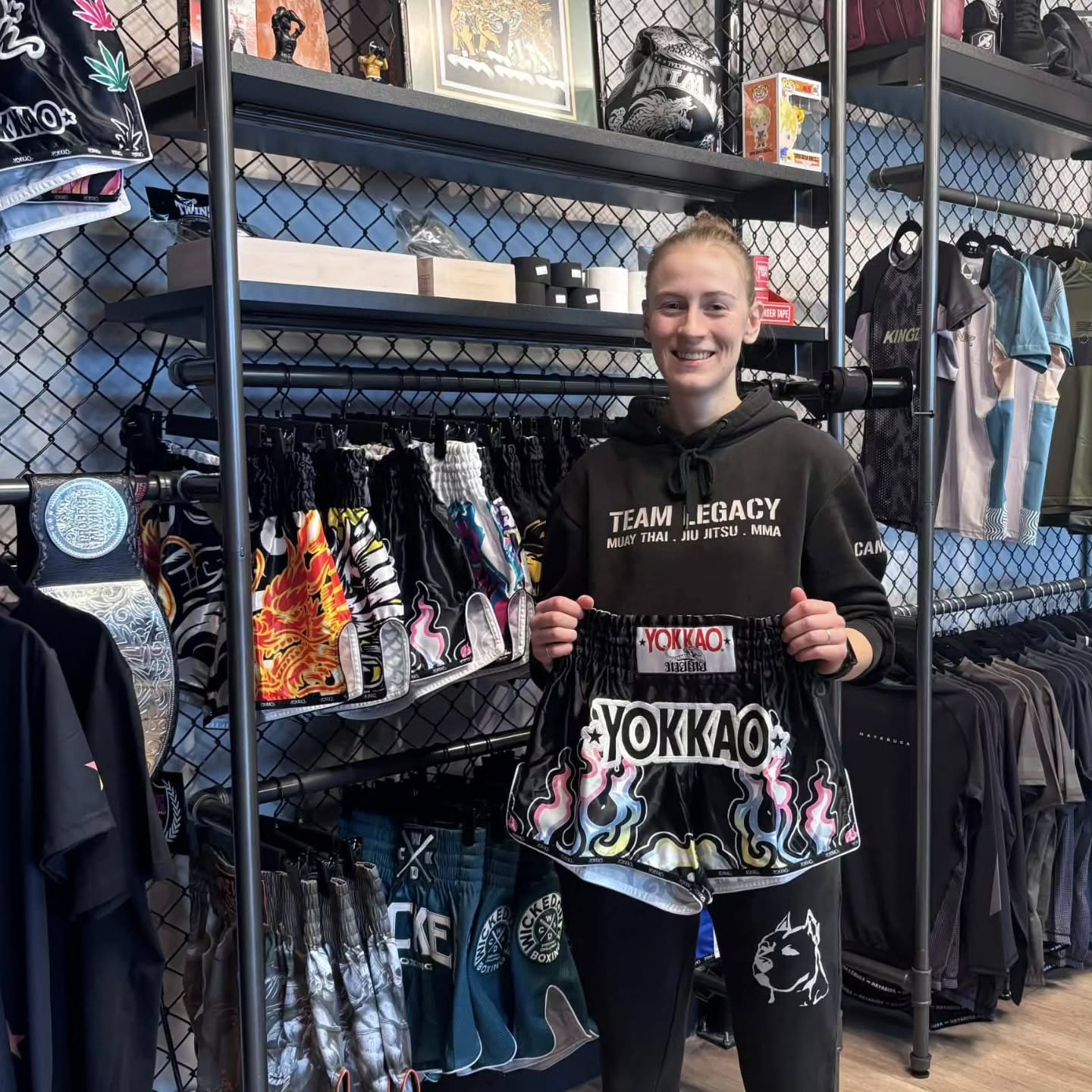 Enjoy the Flames @yokkao Muay Thai shorts @sabrina.campbell4 ! #showtime #teamLEGACY #whatsyourlegacy
.
@canadianmuaythaiopen