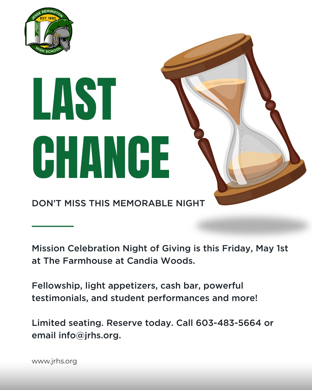 Limited seats remain - let's fill The Farmhouse at Candia Woods this Friday (TOMORROW) night! See 🔗 in bio for your free ticket or call the school to reserve your seat today.