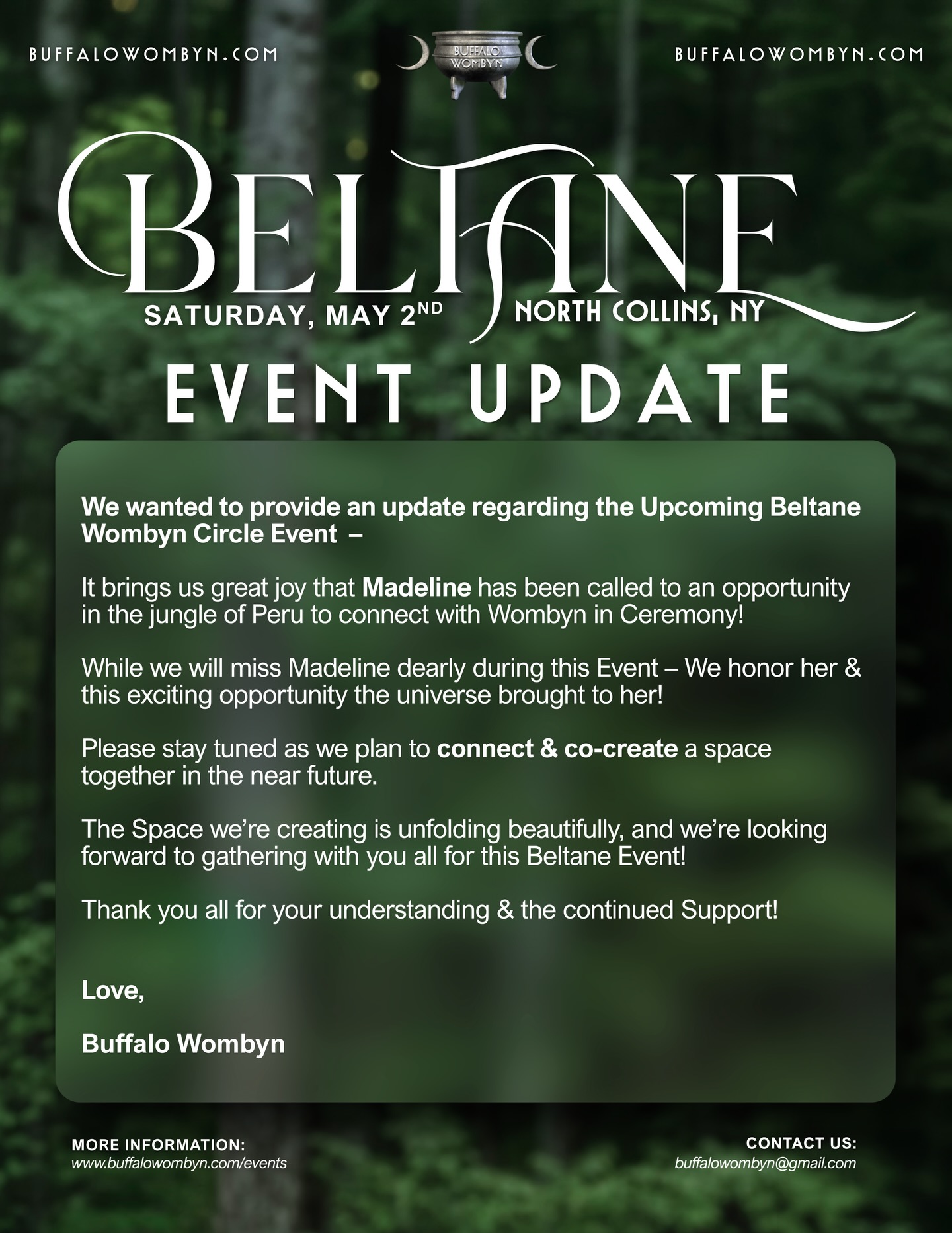 BELTANE EVENT UPDATE! โจ
We will see you all May 2nd!
Thank you thank you thank you! ๐ฑ
