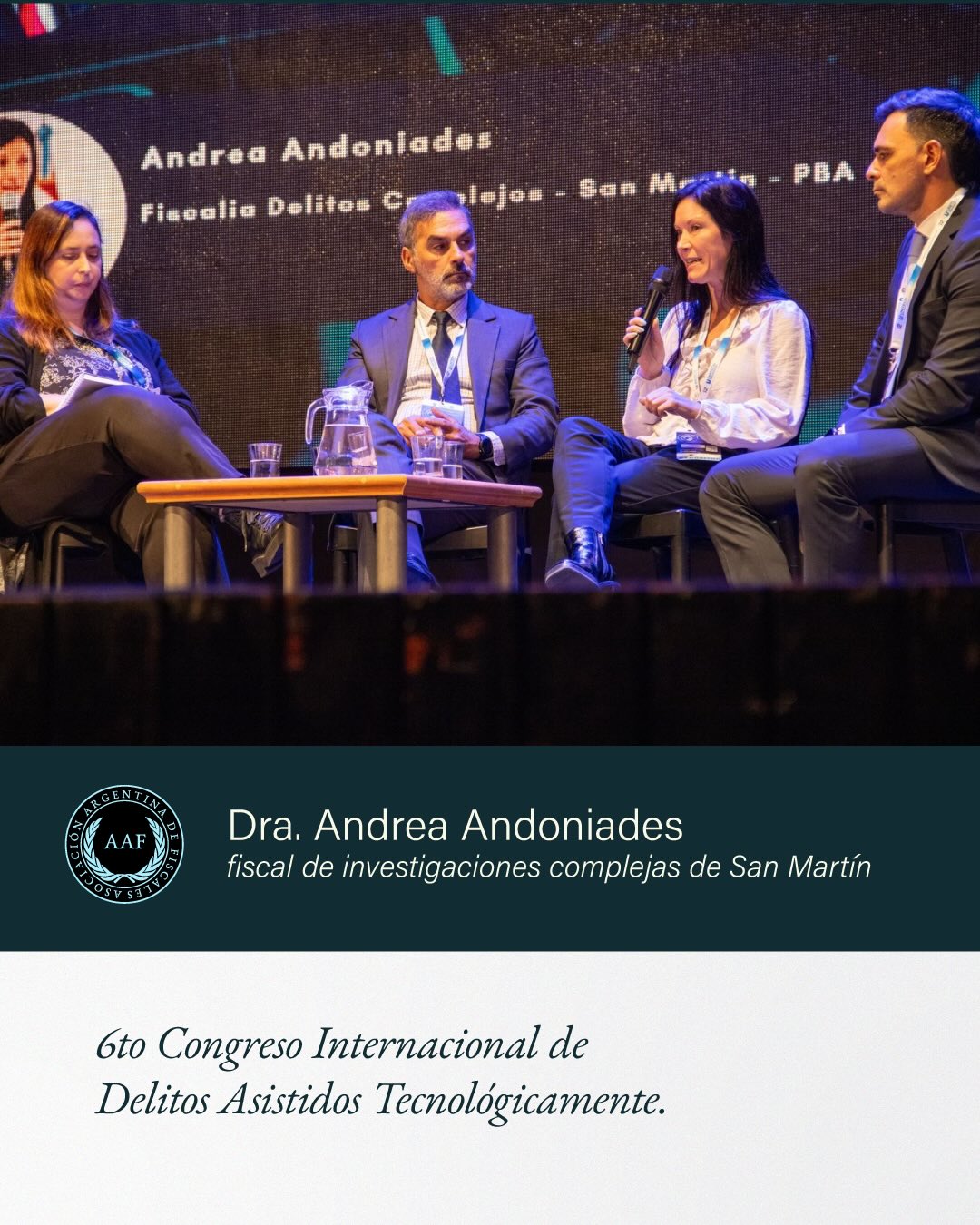 ➡️ En el marco del 6.º Congreso Internacional de Delitos Asistidos Tecnológicamente, la Dra. Andrea Andoniades, fiscal de Investigaciones Complejas de San Martín y responsable del área de delitos informáticos de la Asociación, expuso sobre los principales desafíos en la investigación de los ciberfraudes, así como sobre los delitos cometidos desde establecimientos penitenciarios.
⚖️ La presentación se desarrolló junto a funcionarios judiciales del ámbito nacional y de la Ciudad, en un espacio de intercambio orientado a fortalecer las estrategias de abordaje frente a estas problemáticas emergentes.