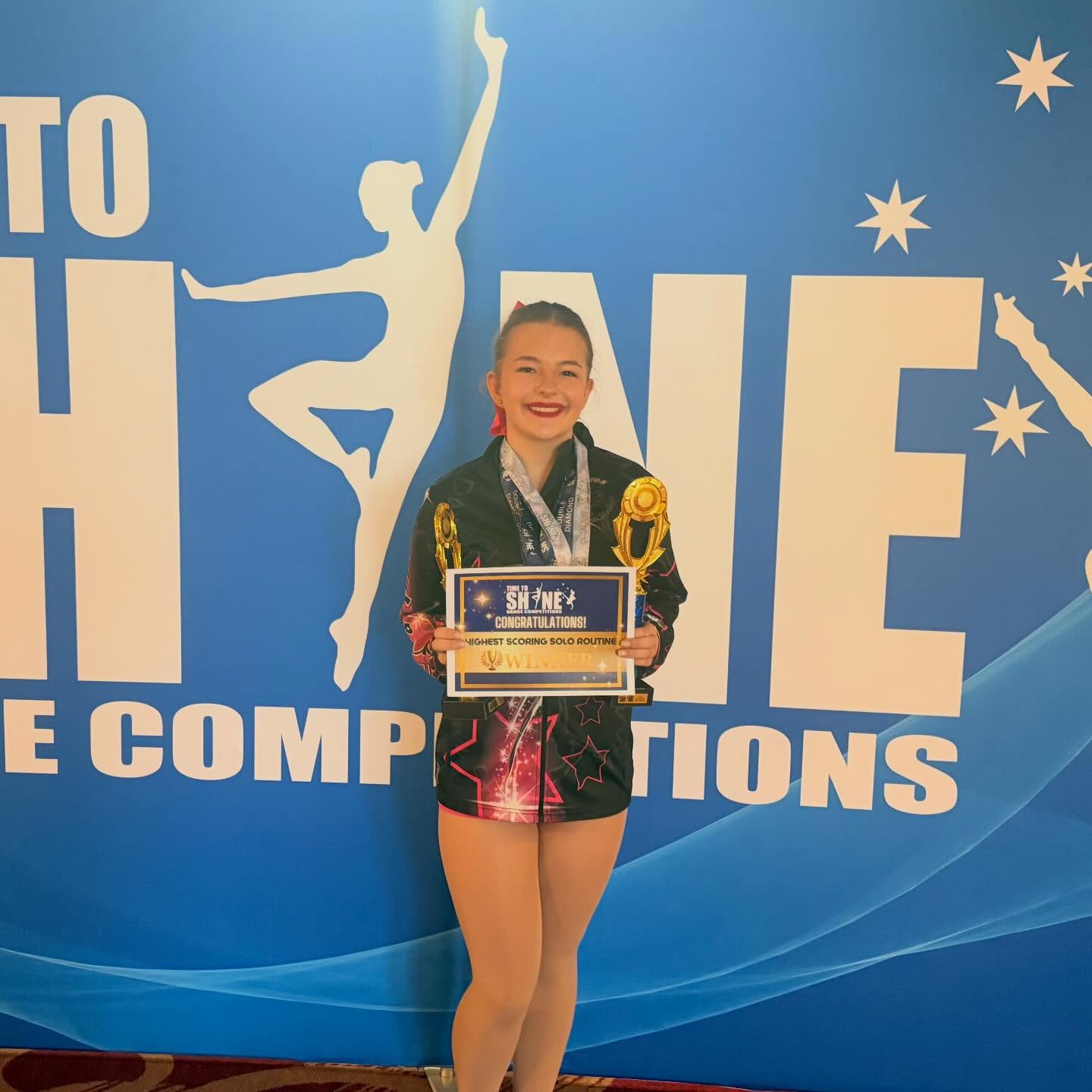 Congratulations Georgia on your incredible results at Time to Shine! ✨
We are so proud of everything you’ve achieved:
🥇 1st Overall – 12 Years
🥈 2nd Outstanding Entertainer (Musical Theatre)
💎 Double Diamond – Musical Theatre, Contemporary & Song and Dance
💎 Diamond – Tap
For your first time competing with our Dream family, what an outstanding achievement! We can’t wait to see what the rest of the year holds for you 💗