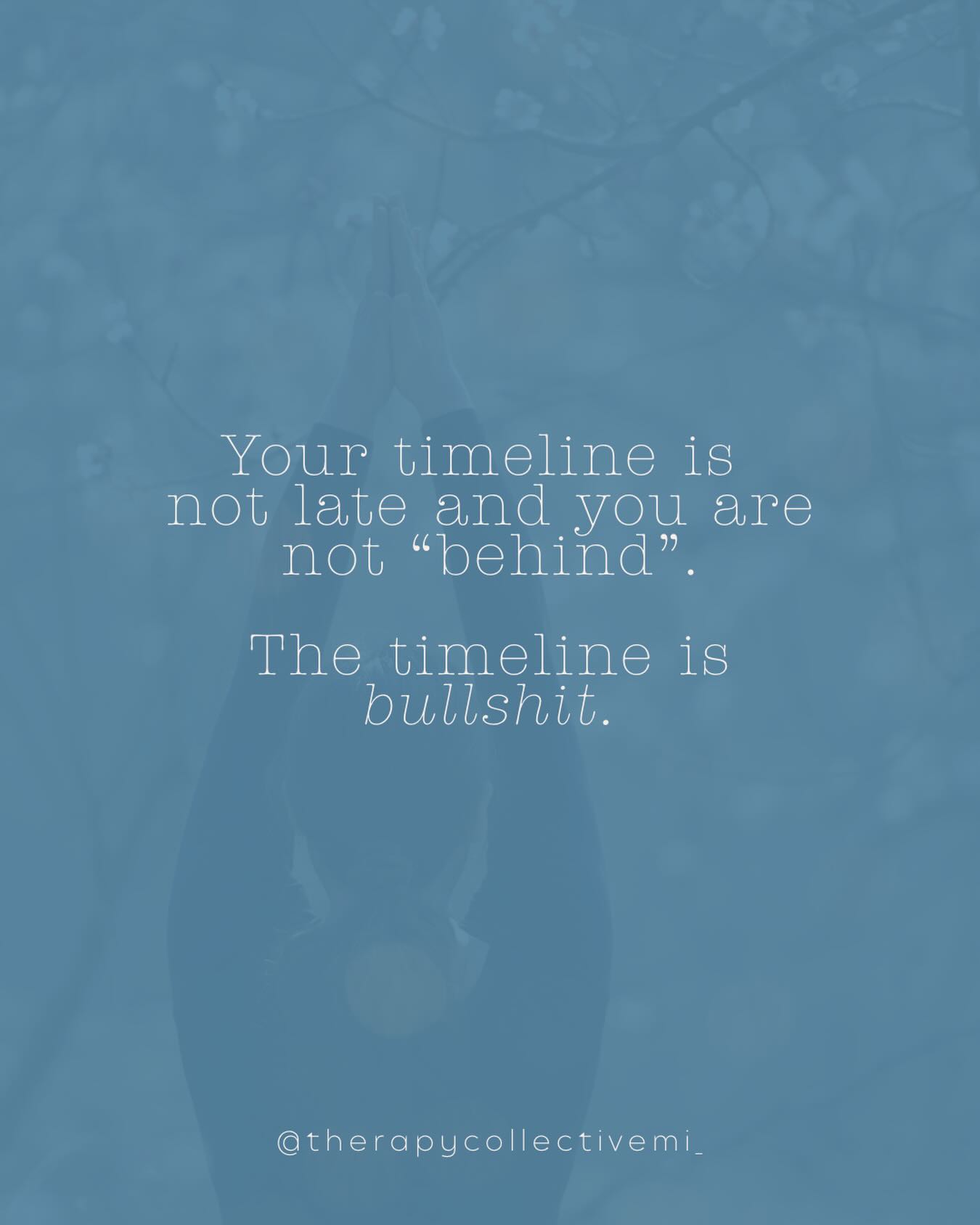 Who decided you should be married by 30? Own a house by 32? Have your career figured out, your body snapped back, your healing complete, and your life Pinterest-ready by some arbitrary age someone else picked for you? 🤍
Because it wasn’t you. And honestly? It wasn’t anyone qualified to decide.
The “shoulds” we carry are mostly inherited — from our parents, from social media and influences, from a culture that profits when we feel behind.
And every time you measure your real, complicated, in-progress life against someone else’s highlight reel, you lose.
Not because you’re failing, but because the game is rigged.
You are not running late for a life that has a deadline. You are not behind your friends, your siblings, your high school classmates, or the strangers on your feed. Your life is not a race, and even if it were — you are running a course only you can see.
Throw out the timeline.
Stop apologizing for the shape of your own becoming.
The people thriving in their forties, fifties, sixties, and beyond will tell you the same thing: it was never about being on time. It was about being honest about what you actually wanted.
-
-
-
-
#timelinesarebullshit #stopcomparing #mentalhealthawarenessmonth #healingjourney #michigantherapy