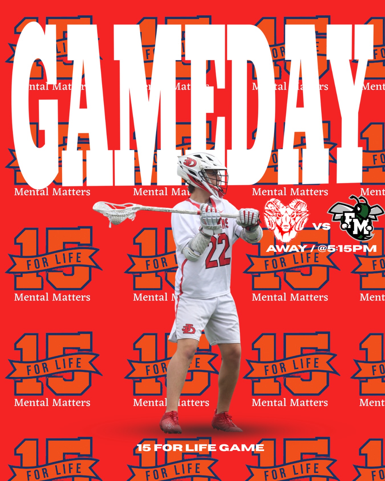 Away game for the boys tonight against FM at 5:15 PM. They are participating if the 15 For Life game and raising awareness for mental health.