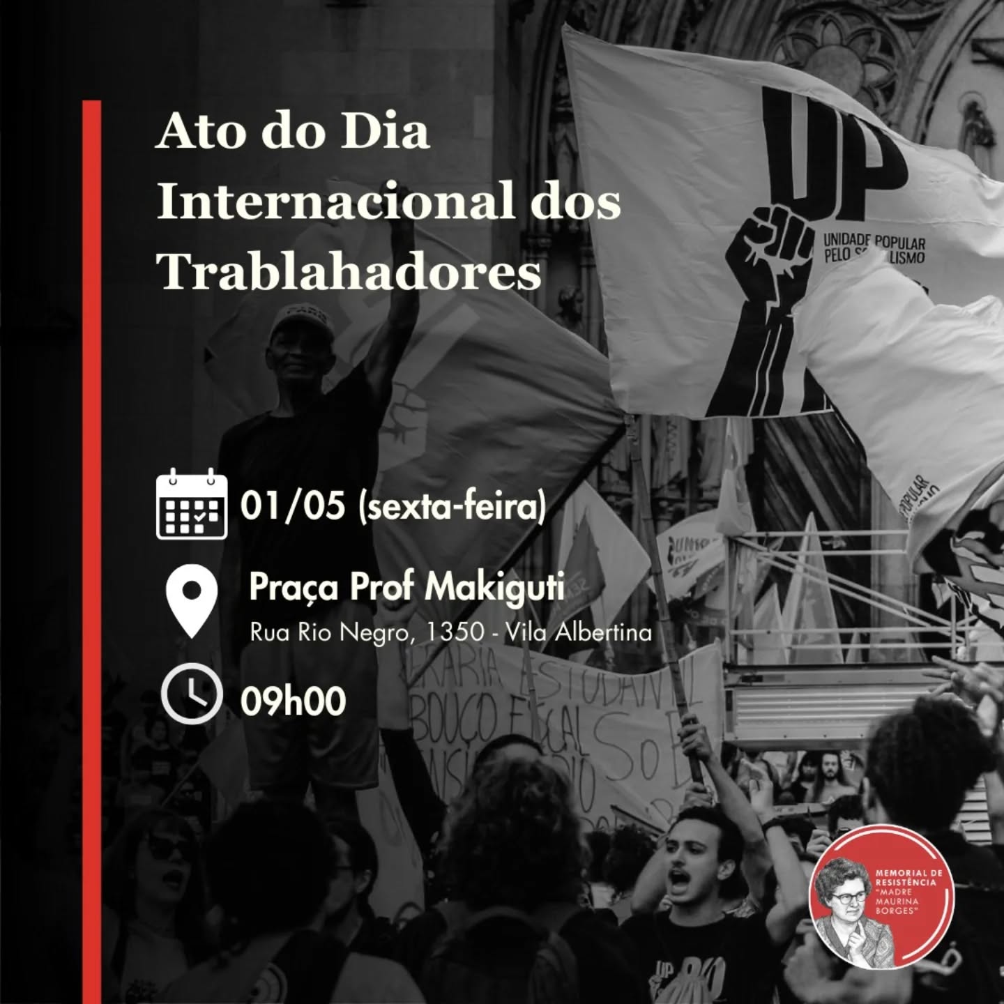 DIA INTERNACIONAL DOS TRABALHADORES
No dia 01/05 vamos às ruas em Ribeirão Preto em um 1 de maio combativa, junto aos trabalhadores do bairro do Ipiranga/Vila Albertina!!
Dia 01/05
As 09h00
Na Praça Prof Makiguti (Rua Rio Negro, 1350 - Ribeirão Preto)
Se some a luta dos trabalhadores e trabalhadoras de Ribeirão Preto e de todo o mundo pelo socialismo!!