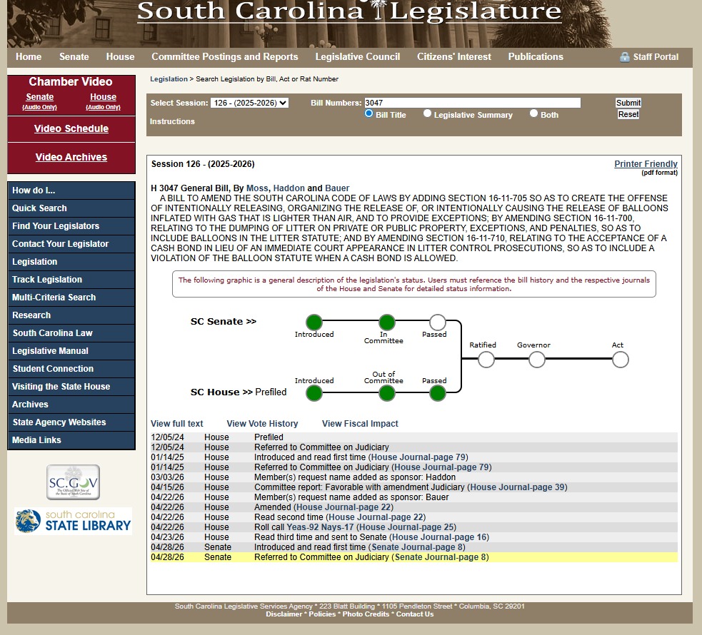Don’t scroll past this.
H.3047 UPDATE 💙
It’s moving in the SC Senate right now. (April 30, 2026)
This is our chance to stop balloon releases from harming marine life and our coast in South Carolina.
Let’s finish this. 🌊🐢
🖊️ Sign the petition:
https://www.sea-beyond.org/balloons