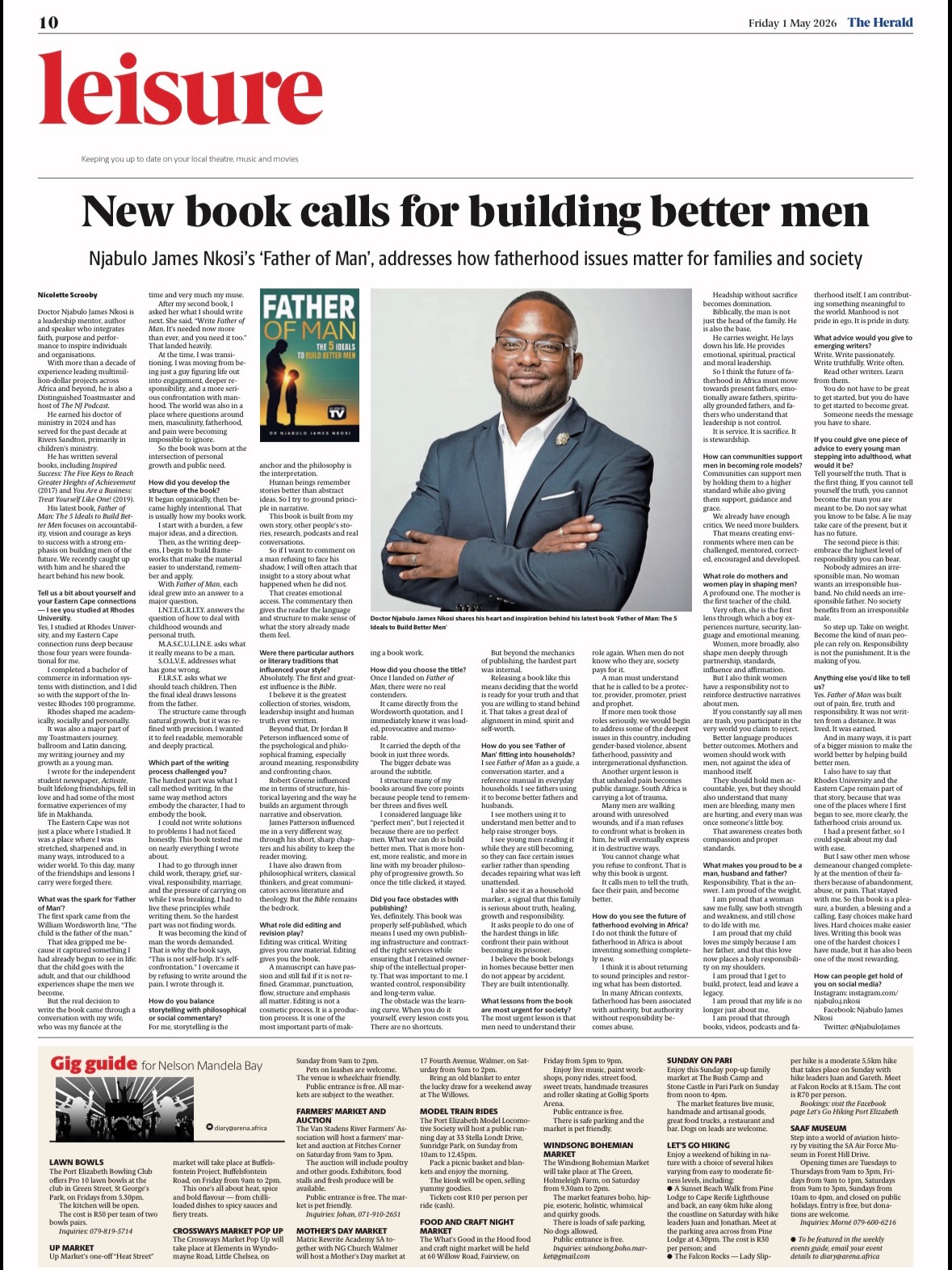 Featured in The Herald.
“New book calls for building better men.”
This is not just coverage.
This is confirmation.
The message is out.
The need is real.
Men must rise.
Fathers must return.
Responsibility must be restored.
“This is not self-help. It is self-confrontation.”
Let’s build.
Call to Action:
* Buy your copy at your nearest Exclusive Books
* Or get the eBook on Amazon
* Tag someone who needs to read this
#FatherOfMan #BetterMen #MensWork #Fatherhood #Growth