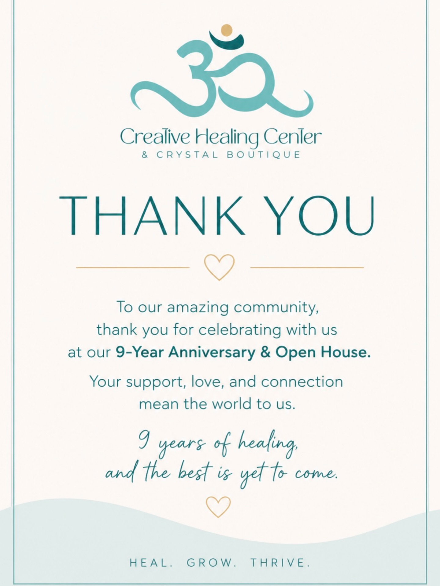 ✨ THANK YOU ✨
Our hearts are so full 💛
Thank you to our beautiful community for showing up, connecting, and allowing us to hold space for you during our 9-Year Anniversary & Open House.
Yesterday was a reflection of everything we believe in, healing, connection, growth, and coming together in love.
Whether you stopped by for a moment or stayed awhile,
your presence meant everything to us.
Nine years of healing… and the best is yet to come. ✨
With deep gratitude,
Creative Healing Center 🫶🏼💕
#livermore #crystal #community #heal