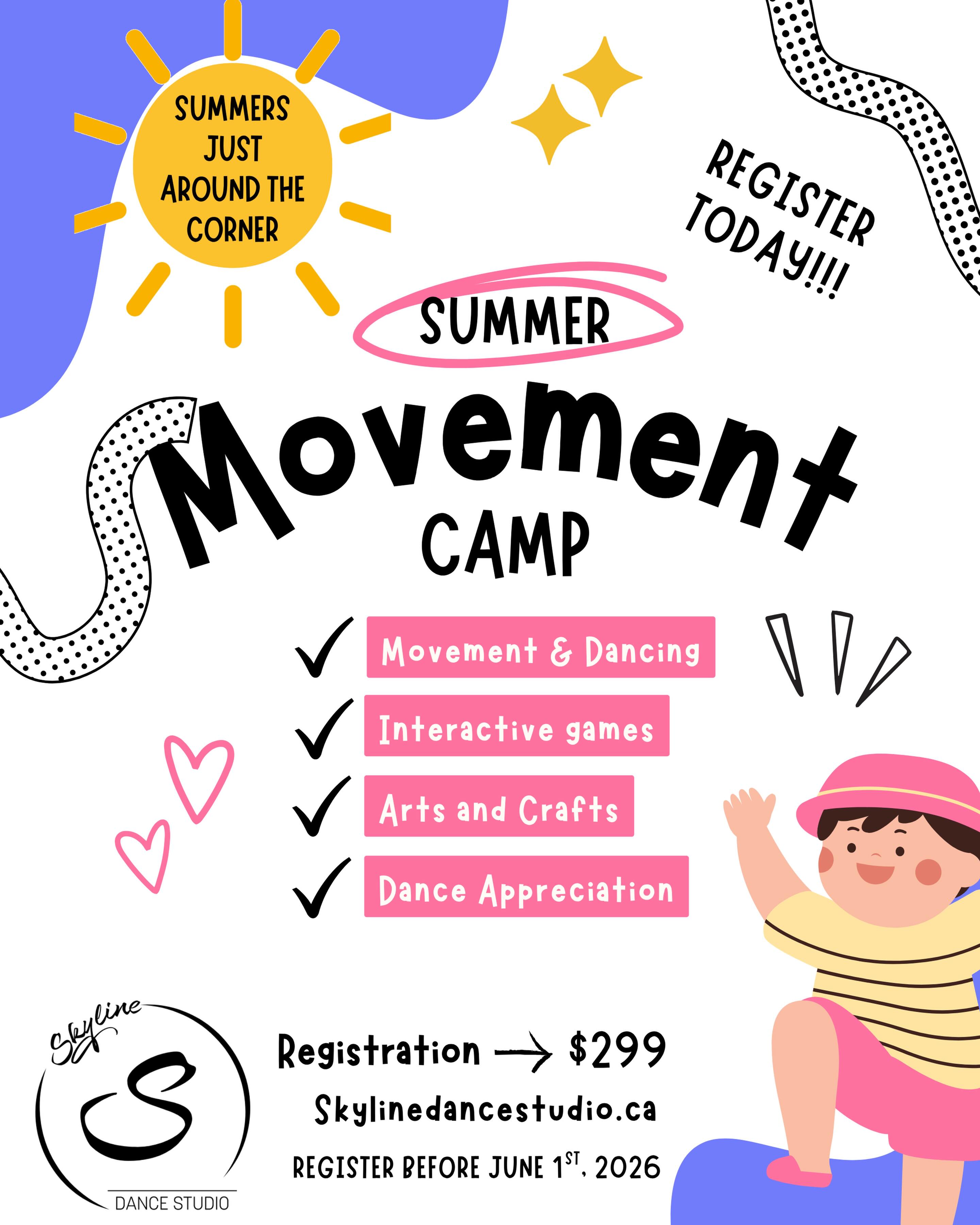 ☀️ Don’t miss out summer at the studio is almost here! 💃✨
Our Summer Movement Camps are filling fast, and registration closes June 1st ⏳
Each week brings a brand new theme your dancers will LOVE:
🎤 July 6–10: Pop Star Dance Party
👑 July 13–17: Disney Dance Adventure
🔥 July 20–24: K-Pop Idol Training
🦸♀️ Aug 10–14: Superheroes in Motion
🎭 Aug 17–21: Broadway / Wicked Week
✨ Aug 24–28: Eras Tour Week
What’s included every week:
✨ 3 hours of dancing & movement daily
🎨 Arts & crafts
🎶 Dance appreciation
🎉 Games + tons of fun
⚠️ Spots are limited and filling quickly—once they’re gone, they’re gone!
📅 Register by June 1st to secure your spot
🌐 skylinedancestudio.ca
Let’s make this summer unforgettable 💛