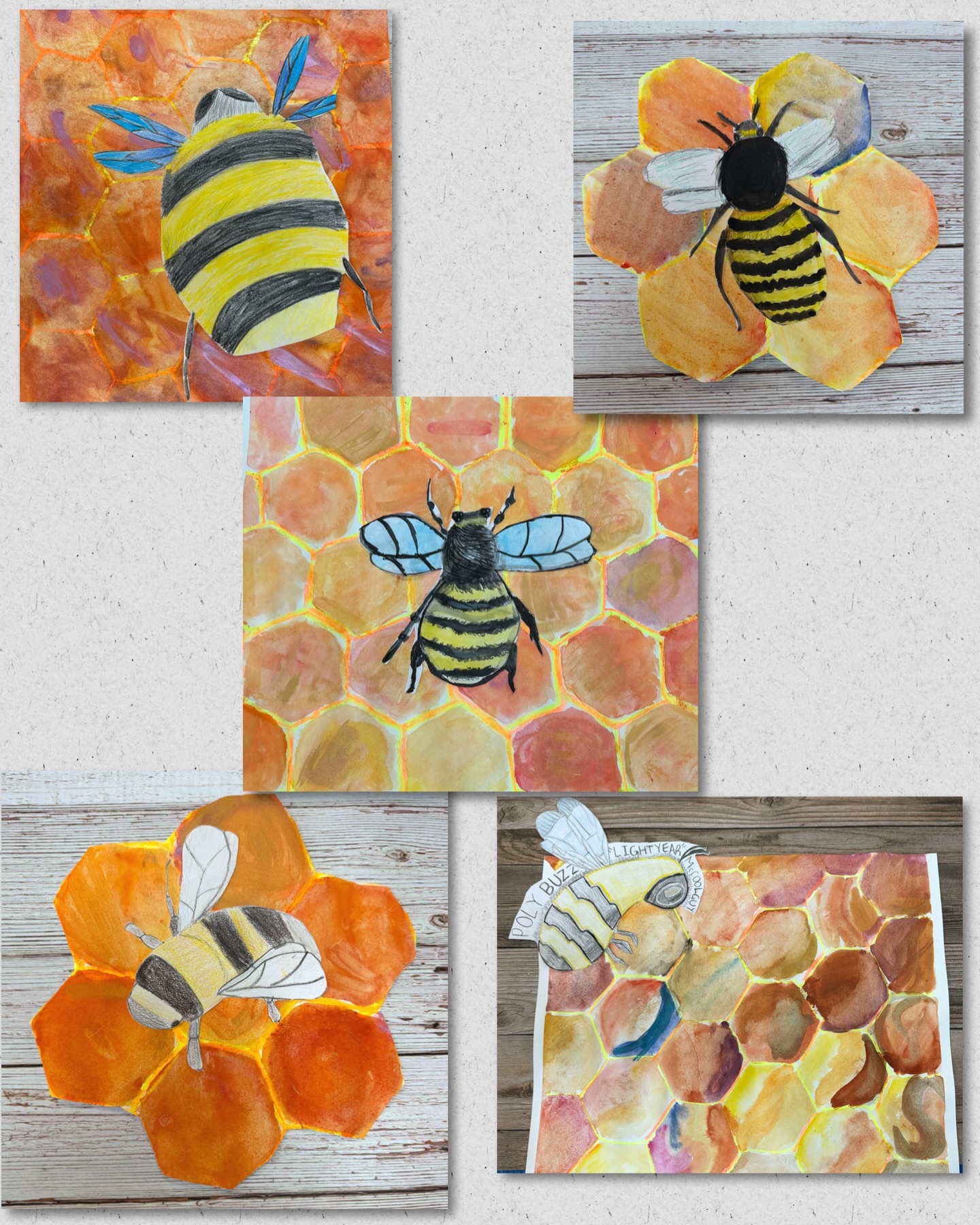 🐝 My artists (ages 9–11) took a close look at one of nature’s most important creatures — the bumblebee! Through observational drawing, shading, and careful honeycomb painting, each student brought their bee to life via colored pencil, paint, or mixed media. Because when you truly look at something, you start to care about it. Amazing how vital bees are to@plants and humans! 🐝 besides pollination, they create honey, beeswax and propolis. It’s vital that we protect and care for their habitats. 💪🏼
#ArtEducation #SaveTheBees #ElementaryArt #ObservationalDrawing