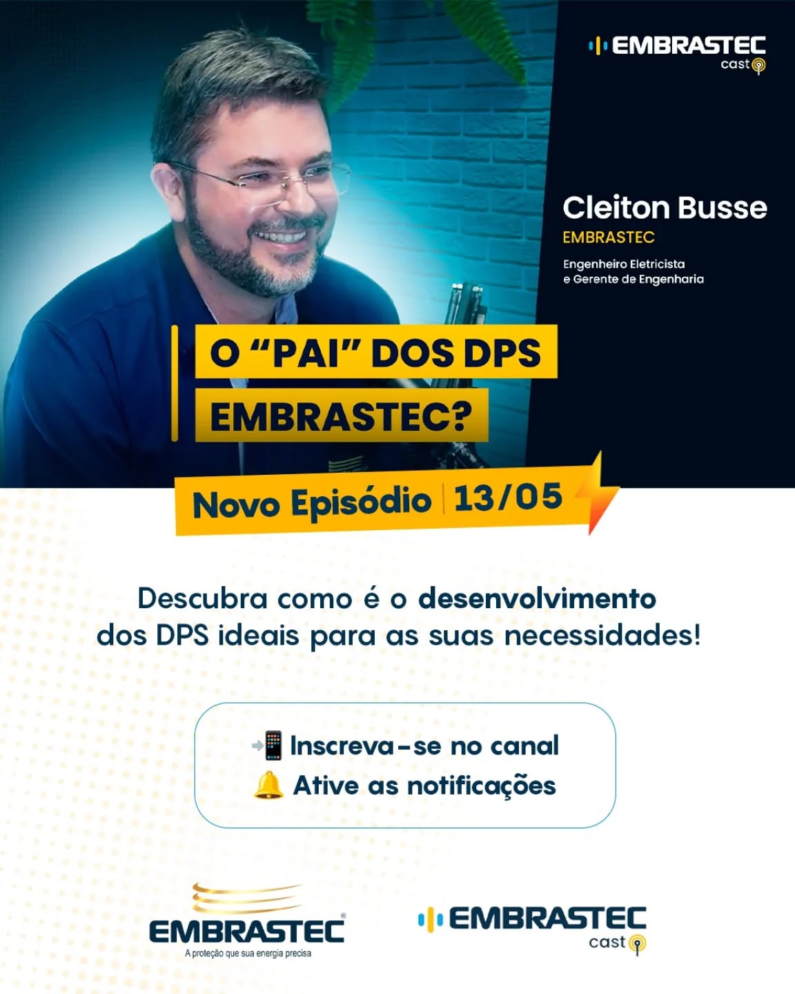 Vem aí mais um Embrastec Cast!
Você já parou para pensar o que está por trás dos DPS que protegem milhares de instalações?
No próximo episódio, o engenheiro Sergio Roberto Silva dos Santos recebe Cleiton Busse, engenheiro eletricista, responsável técnico e gerente de engenharia da Embrastec, para uma conversa sobre trajetória, inovação e a realidade da engenharia aplicada no desenvolvimento dos DPS.
Uma história que começa na produção e evolui até a liderança técnica.
🎙️ Em breve no ar.
Não deixe de se inscrever em nosso canal | Link na bio.
#EmbrastecCast #DPS #EngenhariaEletrica #Embrastec