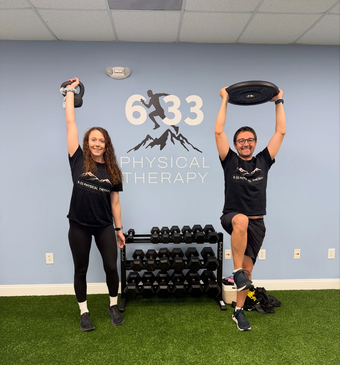 New here? Welcome to 6:33 👋
We help active people get out of pain and back to doing what they love with one-on-one, personalized care that actually fits your life.
Our focus is simple: real answers, long-term results, and keeping you moving.
You’ll work with our PTs Matt and Alison, who really get what it’s like to stay active and busy while trying to stay healthy.
Matt brings calm energy into the room, mixes in a lot of hands-on work with strength-based rehab, and can probably relate to your training goals on a personal level (he’s usually juggling his own run training and life outside the clinic).
Alison brings a really thoughtful approach that helps people feel understood quickly. She’s big on building strength that actually carries over to real life and training, and she understands the athlete’s mindset of wanting to continue to push and improve.