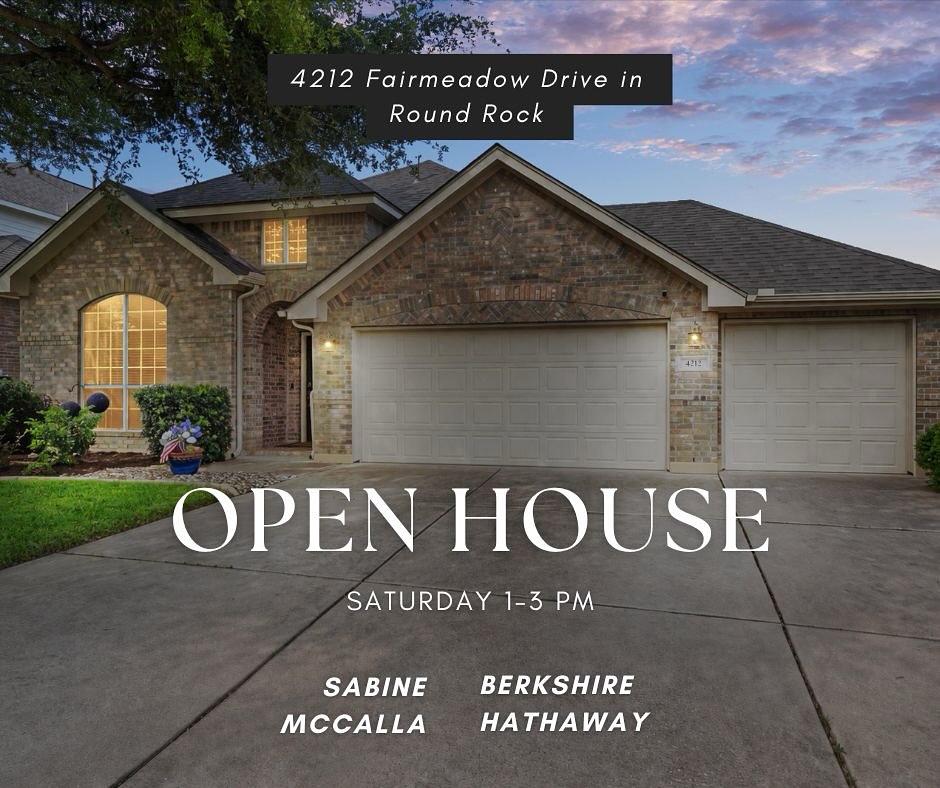 🏡 Open House in Teravista ⛳️
📍 4212 Fairmeadow Dr, Round Rock, TX 78665
Join me this weekend to tour this move-in ready one-story home in Round Rock’s popular golf course community Teravista.
✨ ~2,100 Sq Ft
✨ 3 Bedrooms + Dedicated Office
✨ Flexible Second Living or Dining Space
✨ Bright Interior with Large Windows
✨ Spacious Kitchen with Oversized Island
✨ Extended Back Patio + Low-Maintenance Turf Backyard
✨ Less than a block from Teravista Leadership Academy
🗓 Open House: May 2
⏰ Time: 1-3 pm
Stop by, take a tour, and see why homes in Teravista continue to attract strong demand.
📩 Message me for more details or a private showing if you can’t make it.
#OpenHouse #RoundRockTX #Teravista #TeravistaHomes #RoundRockRealEstate #JustListedTX #TexasHomesForSale #OpenHouseTX #HouseHunting #MoveInReady #OneStoryHome #AustinAreaRealEstate #CentralTexasHomes #RealtorLife #HomeTour #3cargarage #bhhstxrealty #berkshirehathaway #germanrealtorinaustin #sabinemccallahomes #soldbysabine