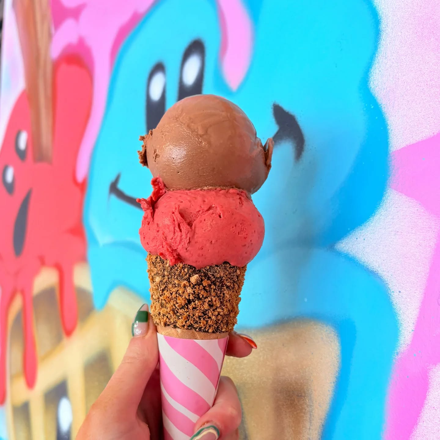 Finally gelato season in a chocolate biscoff cone #gelato #biscoff