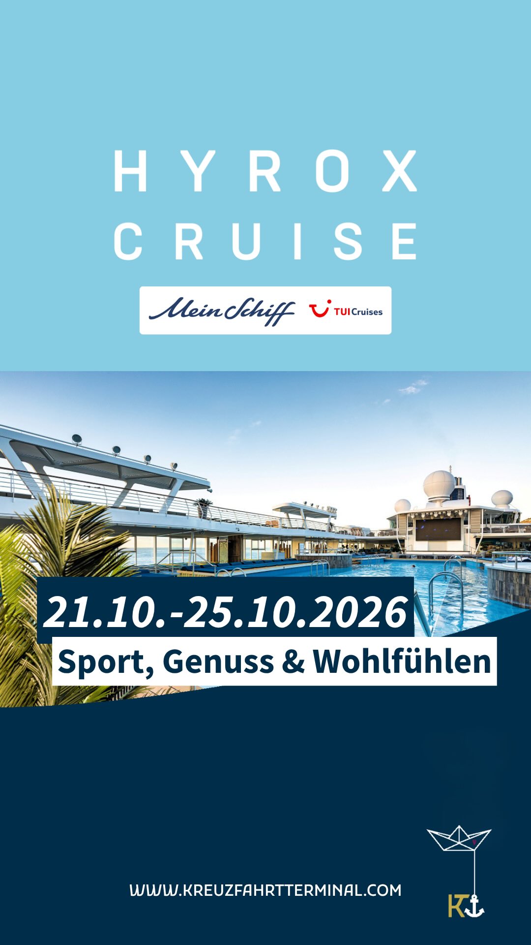 🛳️ 𝗙𝗶𝘁𝗻𝗲𝘀𝘀 𝘁𝗿𝗶𝗳𝗳𝘁 𝗠𝗲𝗲𝗿
Du liebst das Gefühl, an Bord von 𝙈𝙚𝙞𝙣 𝙎𝙘𝙝𝙞𝙛𝙛® einfach abzuschalten, das Meer zu genießen und dir etwas Gutes zu tun?
Dann wartet jetzt ein völlig neues Erlebnis auf dich: Die 𝗛𝗬𝗥𝗢𝗫 𝗖𝗿𝘂𝗶𝘀𝗲 𝟮𝟬𝟮𝟲.
Vom 𝟮𝟭.𝟭𝟬. - 𝟮𝟱.𝟭𝟬.𝟮𝟬𝟮𝟲 wird eines unserer Lieblinge, die 𝙈𝙚𝙞𝙣 𝙎𝙘𝙝𝙞𝙛𝙛 𝟰, zum schwimmenden Fitness- und Lifestyle-Highlight:
✔️ Einsteigerfreundliche Workouts & neue Trainings-Erlebnisse
✔️ Entspannung pur mit Spa, Wellness und Rückzugsorten mit Meerblick
✔️ Die beliebten 𝙈𝙚𝙞𝙣 𝙎𝙘𝙝𝙞𝙛𝙛® 𝗣𝗿𝗲𝗺𝗶𝘂𝗺-𝗜𝗻𝗸𝗹𝘂𝘀𝗶𝘃𝗹𝗲𝗶𝘀𝘁𝘂𝗻𝗴𝗲𝗻 – von vielfältiger Kulinarik über hochwertige Getränke bis hin zu erstklassigem Service
✔️ Moderne Kabinen und stilvolles Ambiente für maximalen Komfort
✔️ Barcelona & Marseille als perfekte Stopps für unvergessliche Momente
✔️ Eine Community, die dich inspiriert – ganz ohne Leistungsdruck
💙 𝗣𝗲𝗿𝗳𝗲𝗸𝘁 𝗮𝘂𝗰𝗵 𝗳ü𝗿 𝗣𝗮𝗮𝗿𝗲 𝗼𝗱𝗲𝗿 𝗖𝗿𝘂𝗶𝘀𝗲-𝗖𝗼𝘂𝗽𝗹𝗲𝘀, 𝗱𝗶𝗲 𝗻𝗶𝗰𝗵𝘁 𝗶𝗺𝗺𝗲𝗿 𝗮𝘂𝗳 𝗲𝗶𝗻𝗲𝗿 𝗪𝗲𝗹𝗹𝗲 𝘀𝗰𝗵𝘄𝗶𝗺𝗺𝗲𝗻:
Während der eine trainiert, genießt der andere die zahlreichen Angebote an Bord – von Wellness über Entertainment bis hin zu entspannten Stunden am Pool.
Ob du Fitness einfach mal ausprobieren oder dich neu herausfordern willst – hier kannst du beides verbinden: Aktivität und absolute Erholung auf höchstem Niveau.
✨ Entdecke etwas Neues – und genieße gleichzeitig alle Vorzüge von 𝘔𝘦𝘪𝘯 𝘚𝘤𝘩𝘪𝘧𝘧®.
👉 Mehr Infos und exklusive Pakete jetzt buchbar bei KT⚓:
☎️/💬 🇩🇪+49 651 98 22 30 40 🇱🇺+352 269 492 40
📧 urlaub@kreuzfahrtterminal.com
🌐 www.kreuzfahrtterminal.com
𝗠𝗘𝗘𝗥𝗕𝗟𝗜𝗖𝗞? 𝗞𝗧⚓
#hyroxexperiences #meinschiff #hyroxcruise #fitnesskreuzfahrt #kreuzfahrten #kreuzfahrtterminal