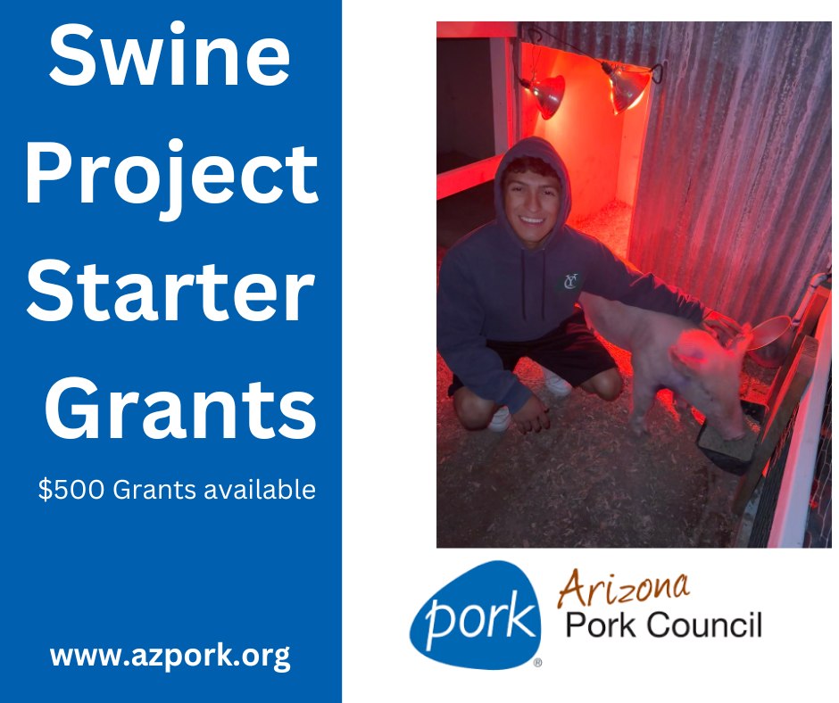 LAST MONTH TO APPLY...Are you looking to show a pig in your Fall County Fair? We want to help!! Youth who will be participating in a Swine Project for the 1st time can apply for our Swine Project Starter Grant Cycle 2. Applications are open until May 31st! Application and details can be found at https://www.azpork.org/grant-cycle-two