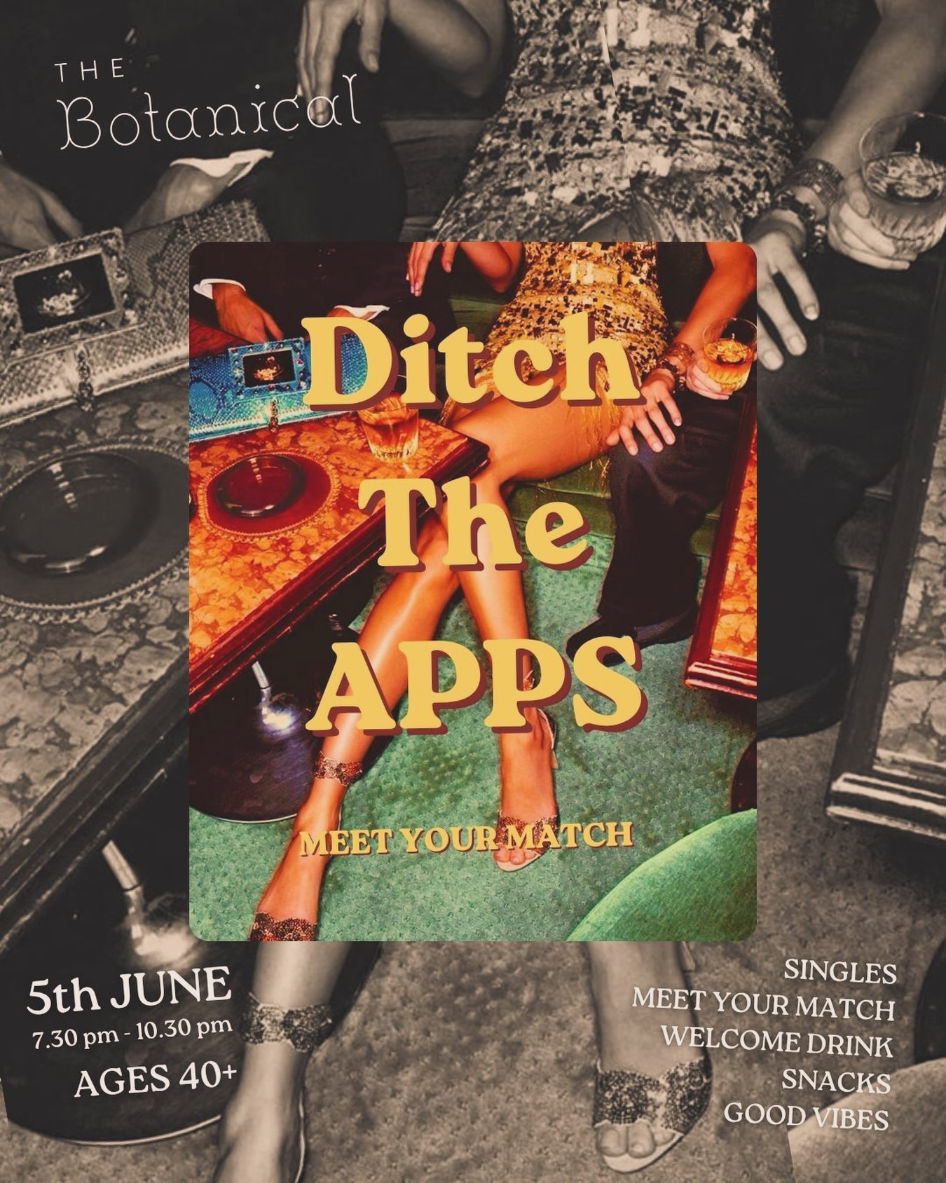 A room full of 40+ singles… and no one’s swiping.
See you at The Botanical @highfield.caringbah
5th June.
#single #singlesevent #singlesmixer #singlesparty #meetyourmatch