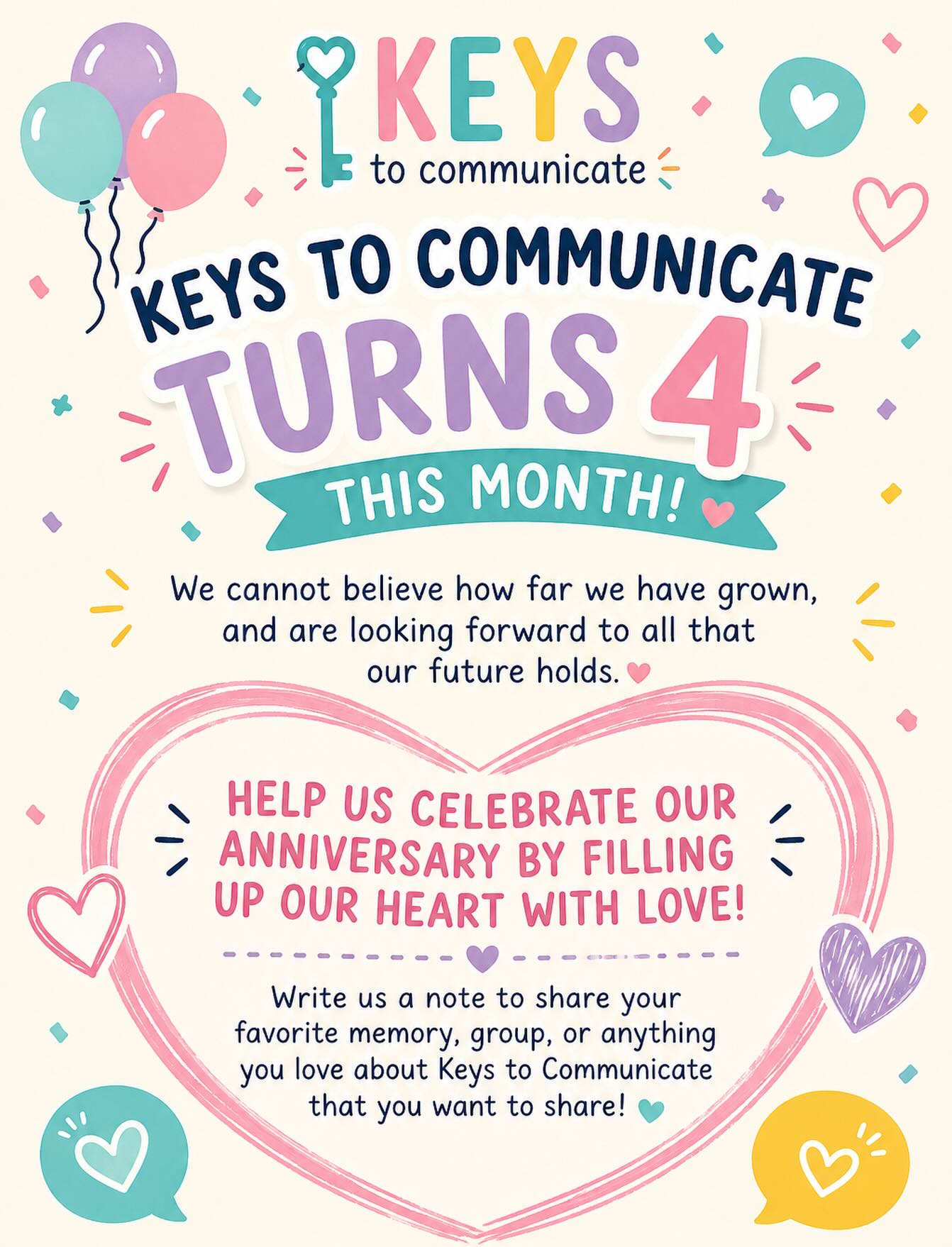 Four years in business has taught us one thing above all: communication is everything. It’s the key that builds trust, strengthens relationships, and turns ideas into impact. 🔑
As we celebrate our 4-year anniversary, we’re grateful for every conversation, every collaboration, and every voice that’s been part of our journey. Here’s to continuing to connect, inspire, and grow—together.
Celebrate with us in office this month!
💗💕🌸