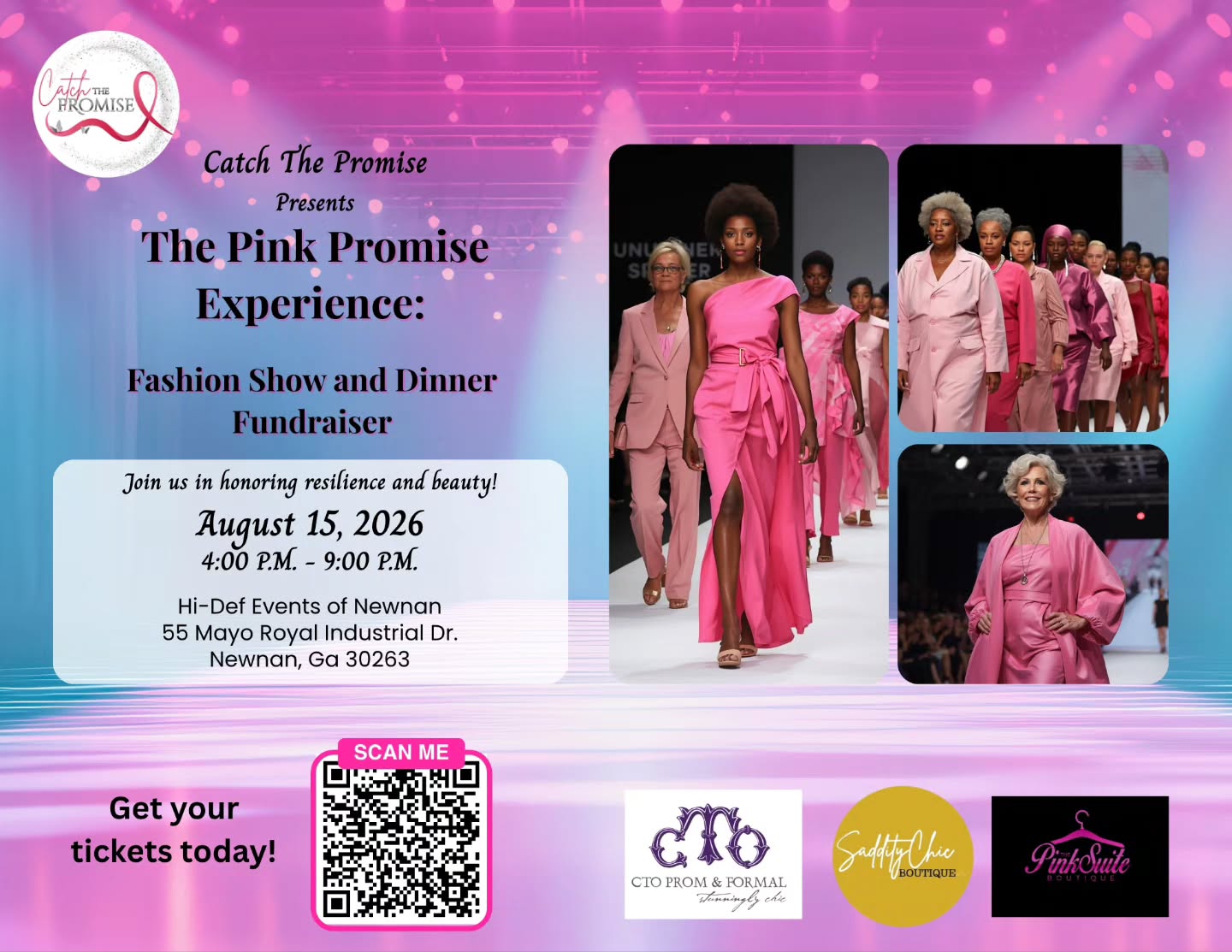 Join us for The Pink Promise Experience on August 15, 2026, in Newnan, GA, for an evening of fashion, dinner, and survivorship where courage takes center stage.
These Survivors and Thrivers aren’t just walking—they’re inspiring with every step.
#CTO is grateful to Partner
🎟️ Grab Your Tickets Today:
https://www.zeffy.com/en-US/ticketing/the-pink-promise-experience-fashion-show-and-dinner-fundraiser
Sponsor/Donate:
https://www.zeffy.com/en-US/donation-form/sponsorship-the-pink-promise-experience-fashion-show-and-dinner-fundraiser-sponsorship
Program ads & dedications:
https://forms.cloud.microsoft/r/uGr1tUkcAS
#CatchThePromise #PinkPromiseExperience #StrongerWhenWeFightTogether #BreastCancerAwareness