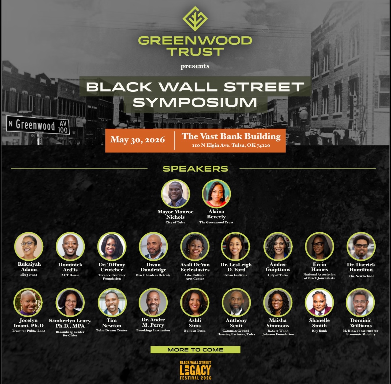 We’re honored to join leaders from across the country at the Black Wall Street Symposium and excited to support the work of Greenwood Trust as they help write Greenwood’s next chapter through investments in entrepreneurship, housing, education, and cultural preservation.
Join us at Legacy Fest as we explore what it takes to build sustainable economic power for future generations.
Register now and come join the discussion in Tulsa!
#BlackWallStreetSymposium #BlackLeadersDetroit