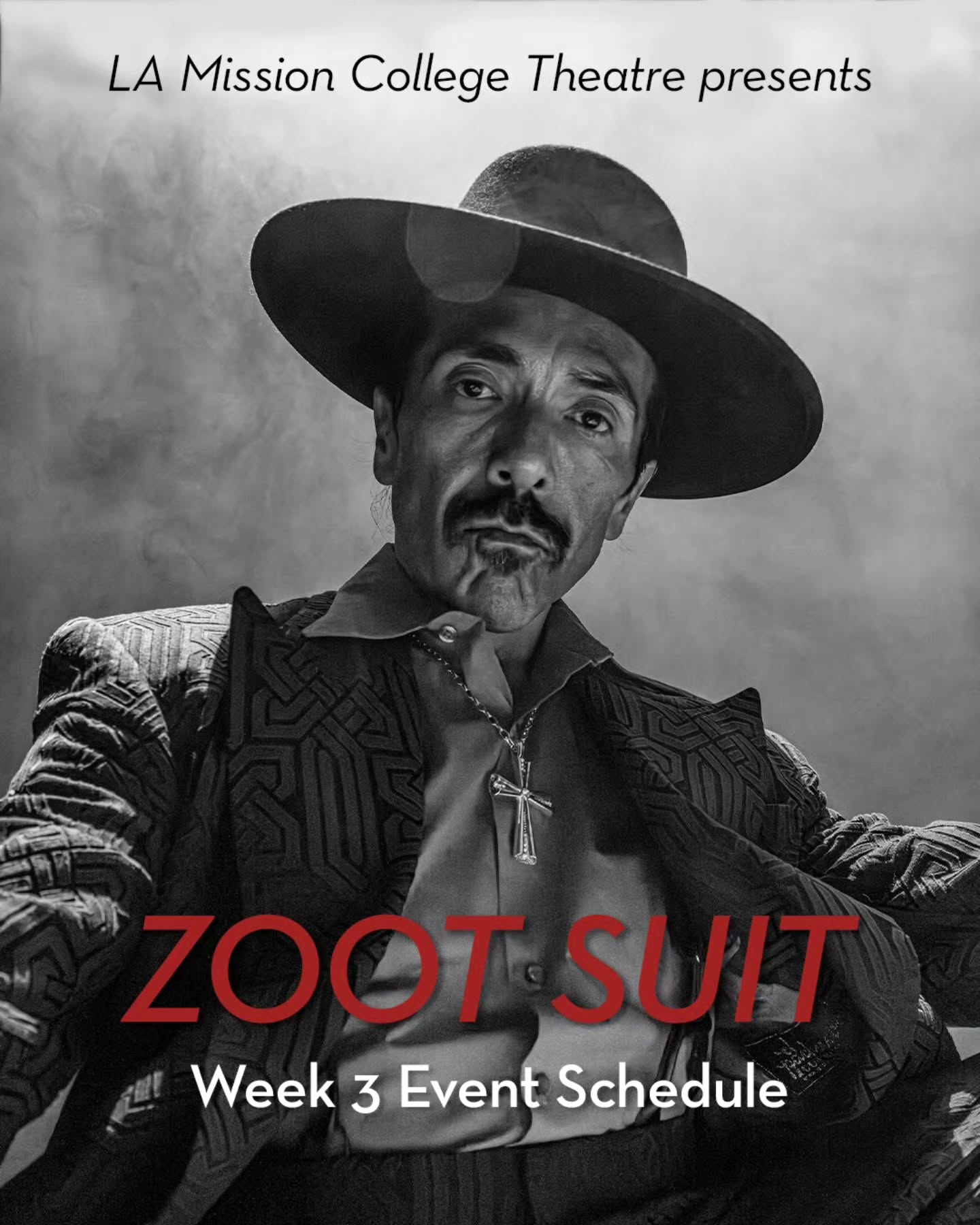 We’re keeping the good times rollin’ as we dive deep into the world of “Zoot Suit” 🚗💨 LA Mission College Theatre brings you another week of themed events for the closing week of "Zoot Suit." Grab your tickets today at lamcstage.com!
🗓Friday May 29
Free pre-show event! 6:00 pm — Lowrider and classic car show from El Pachuco Car Club
🗓Saturday May 30
Free pre-show event! 12:00 pm — “The Music and Fashion of Zoot Suit “ — Panel led by Prof. Gustavo Jimenez (Chicano Studies, LA Mission) with Dr. Jorge Leal (History, UC Riverside)
🗓Saturday May 30 7:00 pm
Zoot Suiter night! Fill the house with pachuco and pachuca style
@pachucocarclub1 @chicanxhistorylamc @implacable @elpachucozootsuits
LA Mission College Theatre Arts presents “Zoot Suit,” written by Luis Valdez and co-directed by Robert Cucuzza and Raúl Cardona. “Zoot Suit” will be presented May 15-31, 2026 in the AMP Theater on the LA Mission College campus in Sylmar, CA. Tickets start at $10 and can be purchased through www.lamcstage.com. LA Mission College will be hosting a variety of cultural events coinciding with many of the twelve shows. For the performance and event schedule, company list, and information about the show, visit www.lamcstage.com.
#lamissioncollege #zootsuit #pachuco #collegetheatre