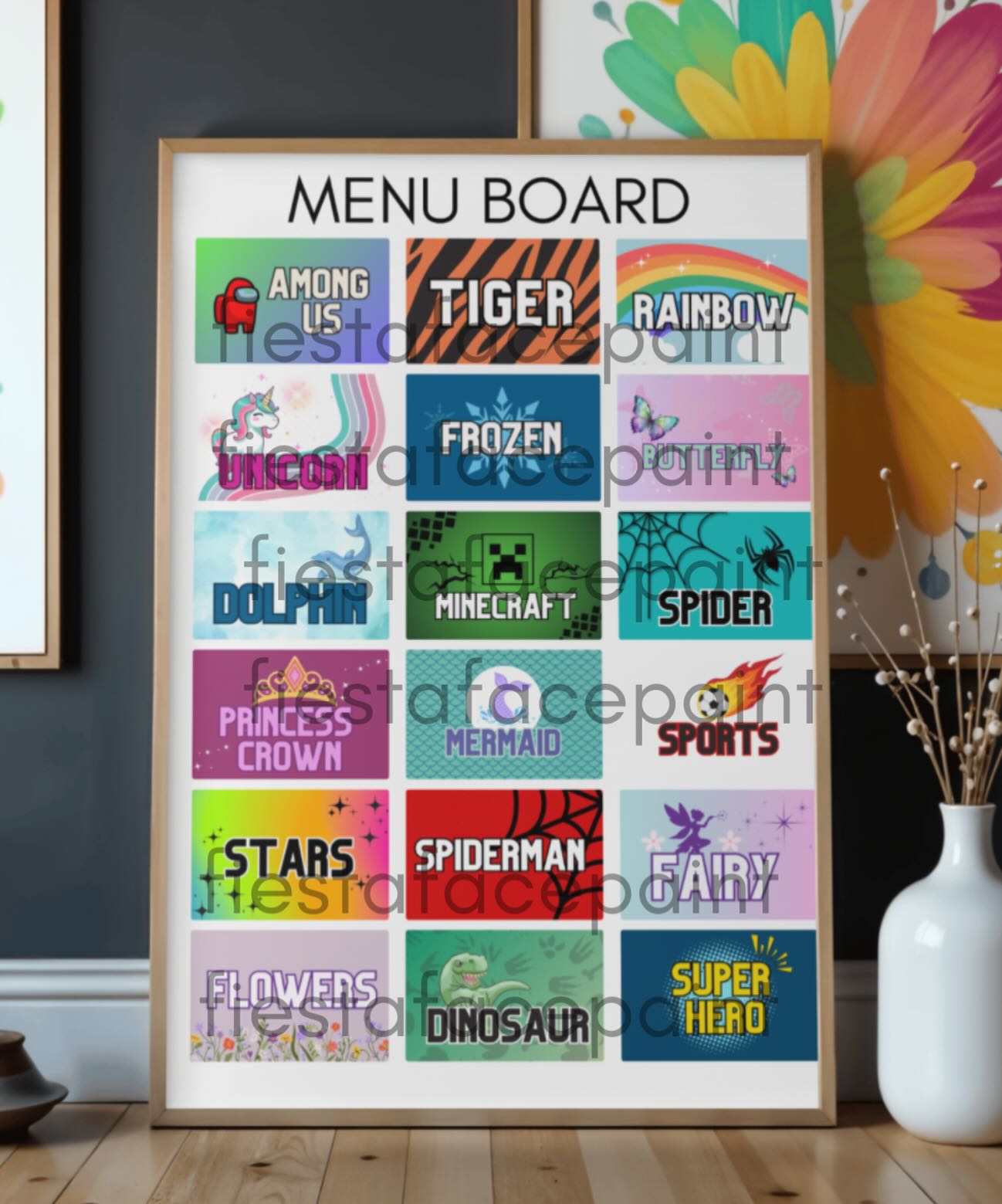 NEW in the webshop ! Link in bio. This menu board features some of the most popular designs. It’s print ready no editing needed. #facepaintingmenuboard #facepaintingdesigns