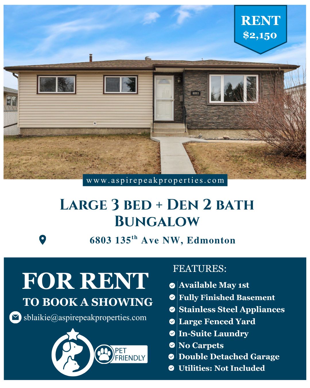 Spacious family living in Delwood! 🏡
This stunning 3-bed + den, 2-bath bungalow is the perfect home for families who want space, comfort, and that fully finished basement for playrooms, home gyms, or guest rooms. Modern finishes, stainless steel appliances, and a large fenced yard—everything you need for outdoor fun!
✅ 3 Bedrooms + Den
✅ 2 Full Bathrooms
✅ Fully Finished Basement
✅ Stainless Steel Appliances
✅ Large Fenced Yard (perfect for kids & pets!)
✅ In-Suite Laundry
✅ No Carpets
✅ Double Detached Garage
✅ Pet Friendly 🐾
Available May 1st
$2,150/month | Utilities not included
Ready to make Delwood your family's new home? 📧 sblaikie@aspirepeakproperties.com
#Delwood #FamilyHome #Edmonton #PetFriendly #SpaceToGrow #AspirePeakProperties
