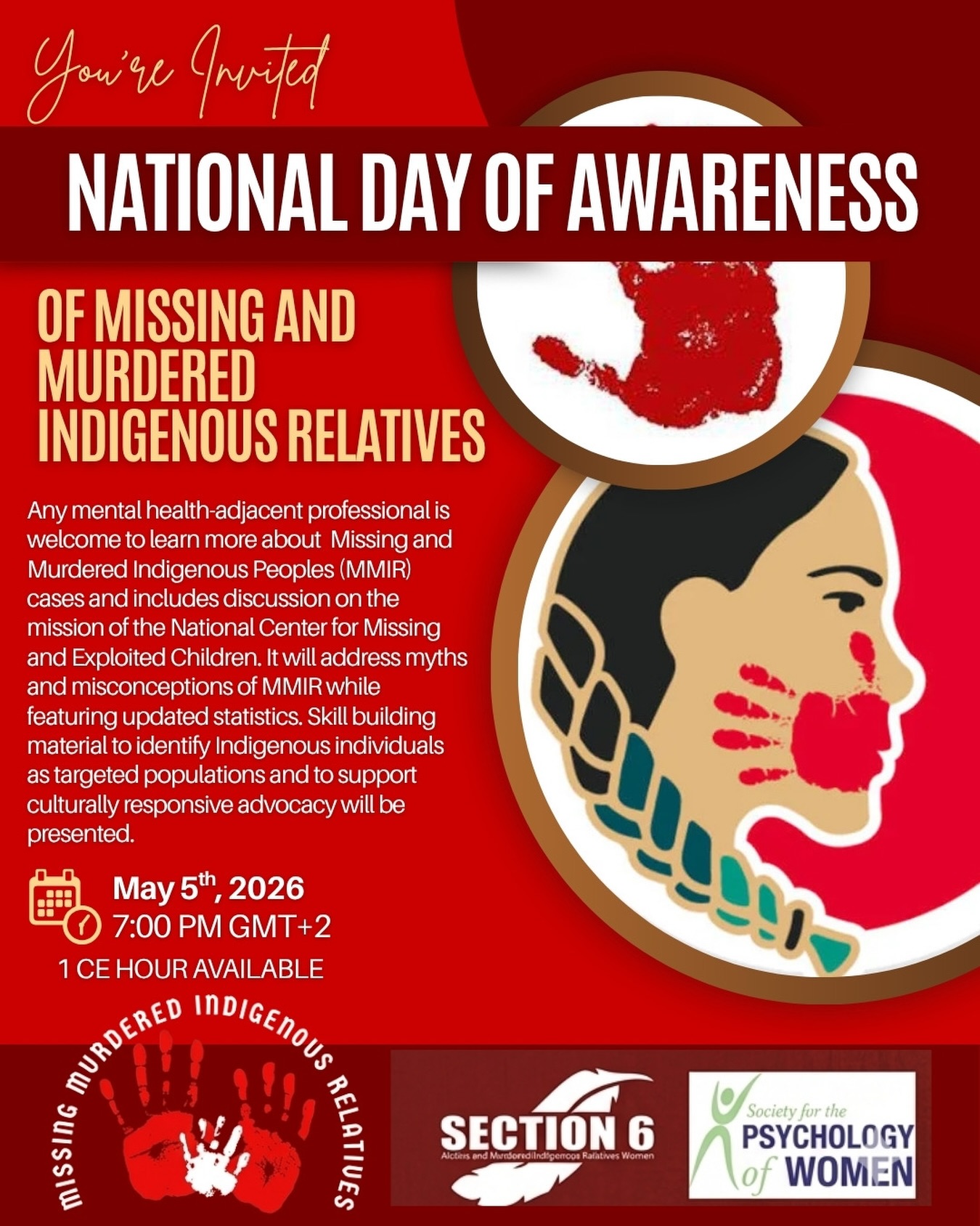 Link for the webinar is currently in our stories!
Exposing the Magnitude of Indigenous Erasure: Exploring Solutions
Featuring: Iva Grey Wolf, PhD; Aaron Payment, EdD; Mark Pooley; Cerynn Desjarlais, PhD; and Royleen J. Ross, PhD.
Facilitated by: Maria Crouch, PhD
This webinar welcomes any mental health adjacent professional and highlights DNA’s role in human identification in Missing and Murdered Indigenous Peoples (MMIR) cases and includes discussion on the mission of the National Center for Missing and Exploited Children to locate missing children, reduce exploitation, and prevent revictimization. It will addresses myths and misconceptions of MMIR while featuring updated statistics. Jurisdictional gaps, systemic loopholes, and limited media coverage contributing to ongoing invisibility will be examined. Skill building material to identify Indigenous individuals as targeted populations and to support culturally responsive advocacy will be presented.
#apadiv35 #mmir #missingandmurderedindigenousrelatives #missingandmurderedindigenouswomen #mentalhealthadvocate
