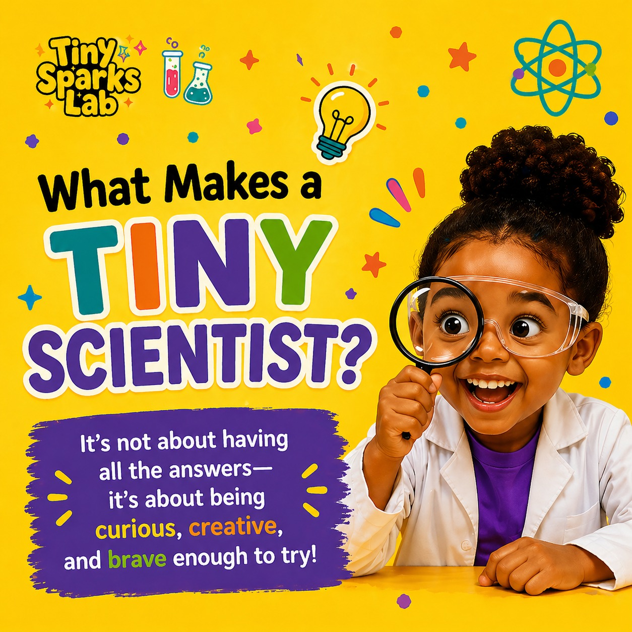 If you’ve ever heard a child ask “why” a hundred times…
you’ve already met a Tiny Scientist 💡
Tiny Scientists aren’t perfect—they’re curious, creative, and brave enough to try again ✨
🔍 They ask questions
🎨 They imagine new ideas
💪🏽 They keep going, even when things don’t work the first time
That’s where real learning begins 💛
Want to nurture those traits at home?
Check out our latest blog + explore the We Are Scientists workbook for simple, hands-on ways to support your child’s curiosity.
✨ What will YOU discover today?
#TinySparksLab #STEMforAll #Curiosity #ParentingTips #STEMLearning