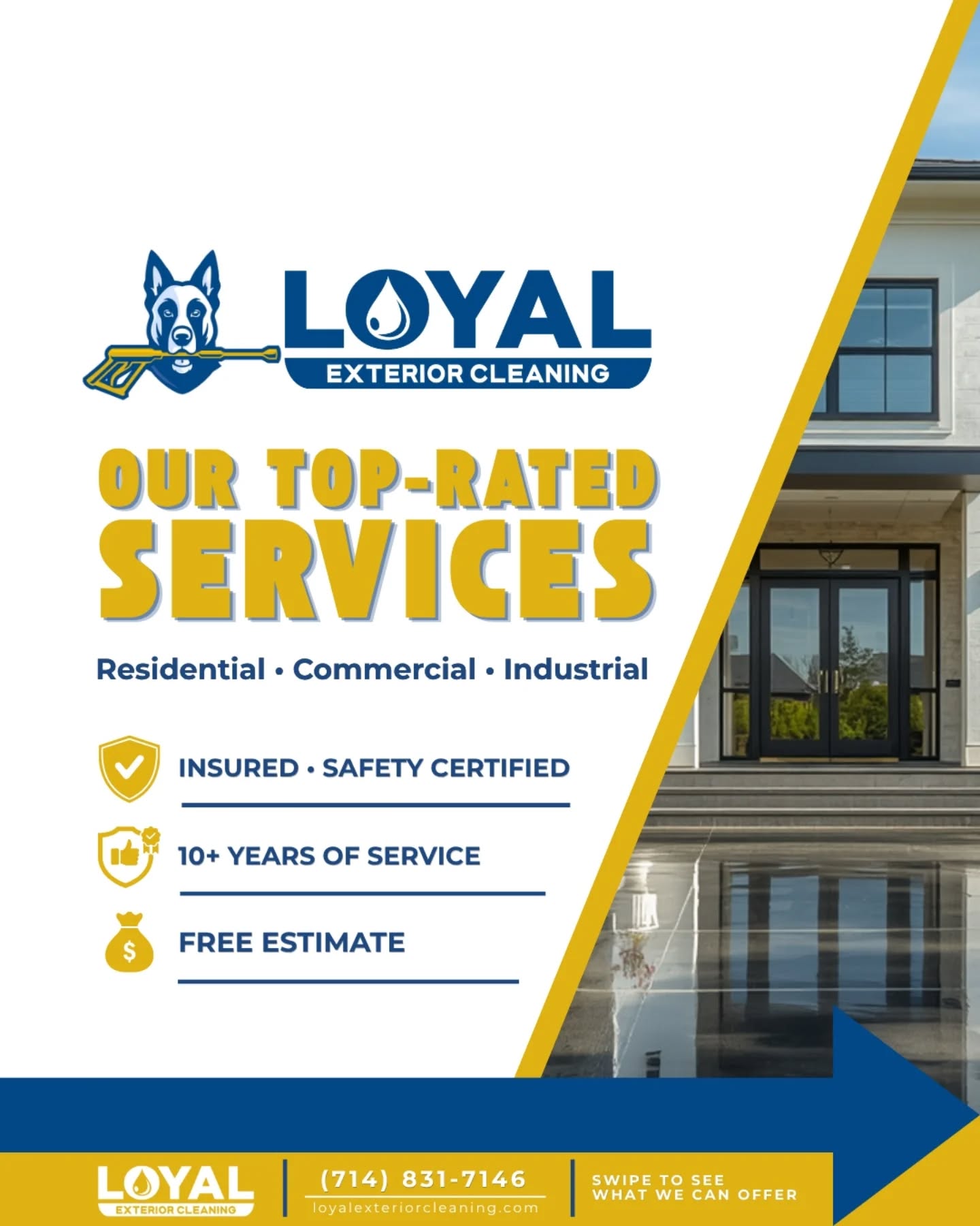 We go beyond the obvious. 🫣 Every surface, every detail, handled with precision so your home or building actually looks finished. ✨
☎️ FREE ESTIMATE | Call us: 714-831-7146
🌐 Check the areas we serve around SoCal via ➡️ link in bio 🔗
From homes to high-rises, Loyal Exterior Cleaning has been trusted by property owners, realtors, and businesses for over 11 years 🎉
📝 Insured. Safety-certified.
↕️ From top to bottom, we restore what weather, dirt, and time quietly take away:
✅ Window Cleaning
✅ Pressure Washing
✅ House & Building Washing
✅ Roof Washing
✅ Solar Panel Cleaning
✅ Gutter Cleaning
✅ Glass Restoration
✅ Re-screen & Repair
✅ Holiday Lights Installation
🔖Save this for when your place needs a reset or comment “QUOTE” and we’ll help you find out what service fits your property best 👇
#loyalexteriorcleaning #pressurewashing #housewashing #windowcleaning #roofcleaning