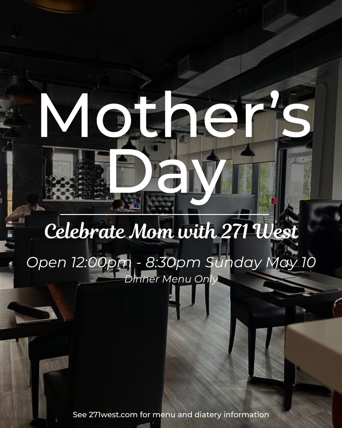 It’s all about her ✨
271 West is OPEN Sunday May 10th to celebrate Mom. Indulge in classic Italian cousine made from local ingredients and treat mom to the day she deserves 🫶🏼
Our Dinner menu will be available from 12:00pm - 8:30pm. Make reservations on our website or call 519-954-8821
#Waterloo #Kitchener #Mothersday #italianrestaurant #cambridge