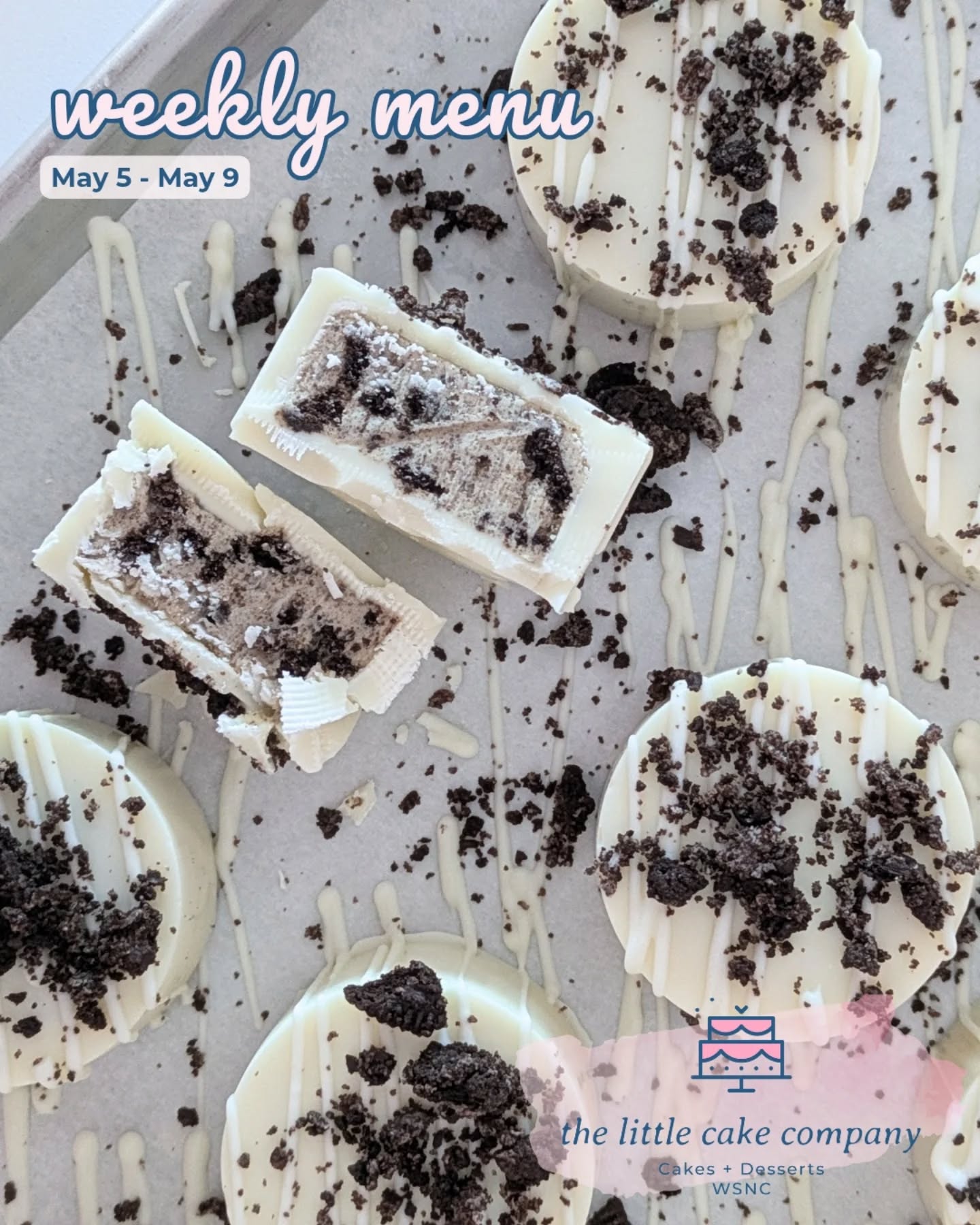 Happy Tuesday! We have new Cookies & Cream Chocolate Pucks this week, plus our May specials are here! 🍓🍉🍯✨