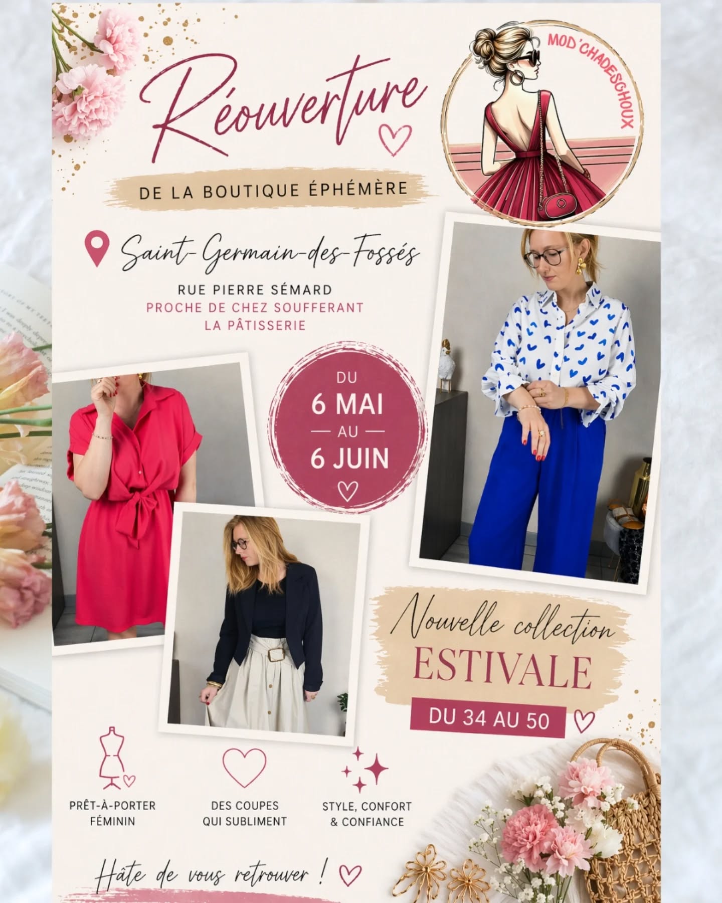 🛍️ Et si l’aventure continuait… ?
Comme une bonne nouvelle n’arrive jamais seule… 😍
Après le week-end du salon…
J’ai une surprise à t’annoncer 💖
✨ MOD'Chadeschoux rouvre sa boutique éphémère
📍 À Saint-Germain-des-Fossés
📅 Dès aujourd'hui jusqu'au 6 juin
Un lieu rien qu’à nous…
Pour essayer, oser, échanger, et surtout te voir briller dans des pièces qui te ressemblent 💃
Tu pourras découvrir :
💫 Des nouveautés
💫 Des pépites sélectionnées avec amour
💫 Et toujours mes conseils pour t’aider à te sentir belle, peu importe ta taille ✨
C’est plus qu’une boutique…
C’est une expérience, un moment pour toi 🫶
Alors dis-moi… tu viendras faire un tour ? 😏
.
.
📩 N’hésite pas à m’envoyer un message si tu veux plus d’infos ou réserver un moment privilégié entre copines 🫒🍷
.
.
.
#boutiqueephemere #popupstore #modefemme #shoppingplaisir #lookfeminin