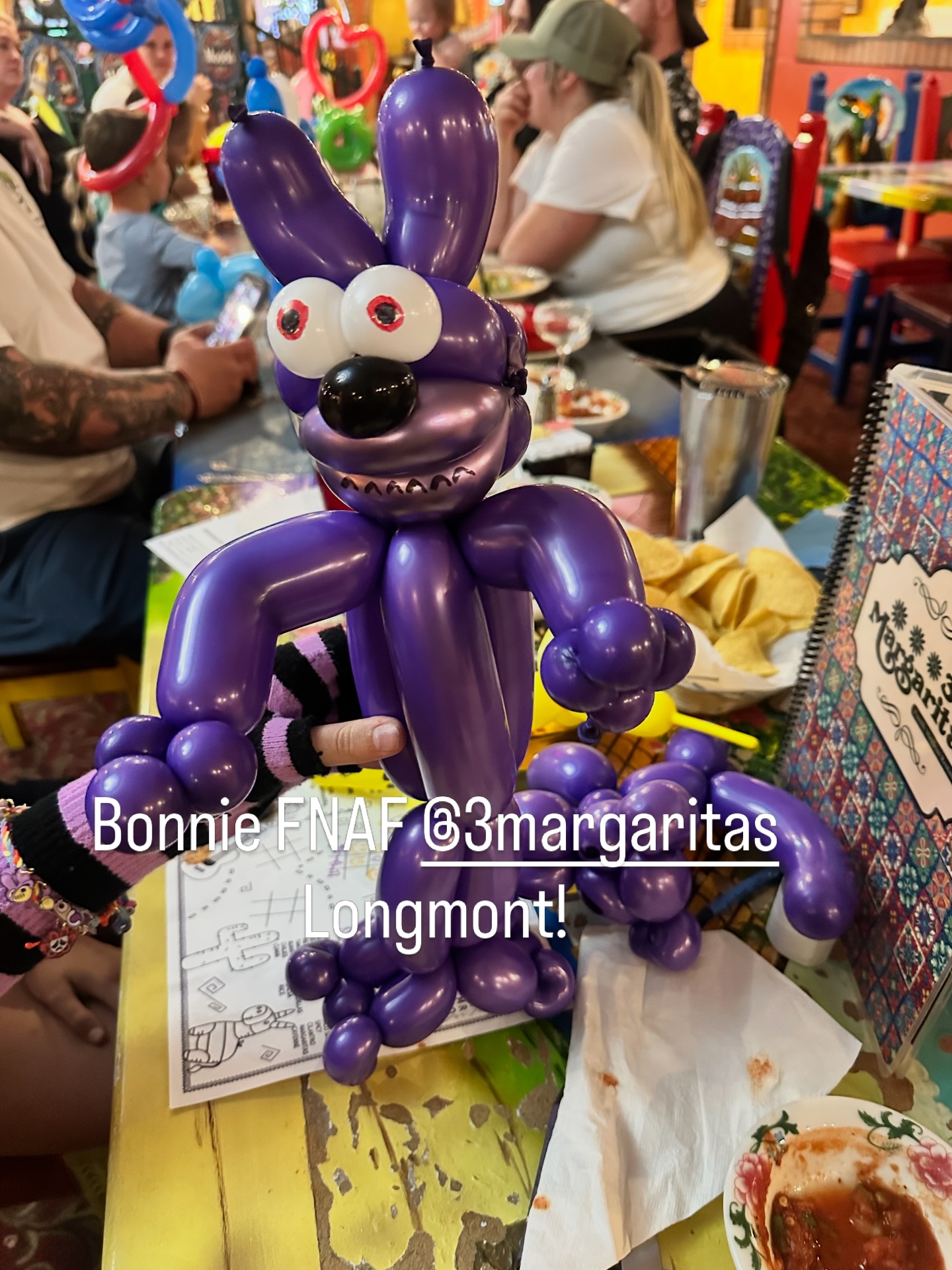 It’s me. 🐰🎈 (Don’t worry, this Bonnie just makes balloon animals.) Kids Night at 3 Margaritas, Longmont — bring the little ones! #FNAF #BalloonArt #KidsNight #LongmontCO #DenverBalloonGuy