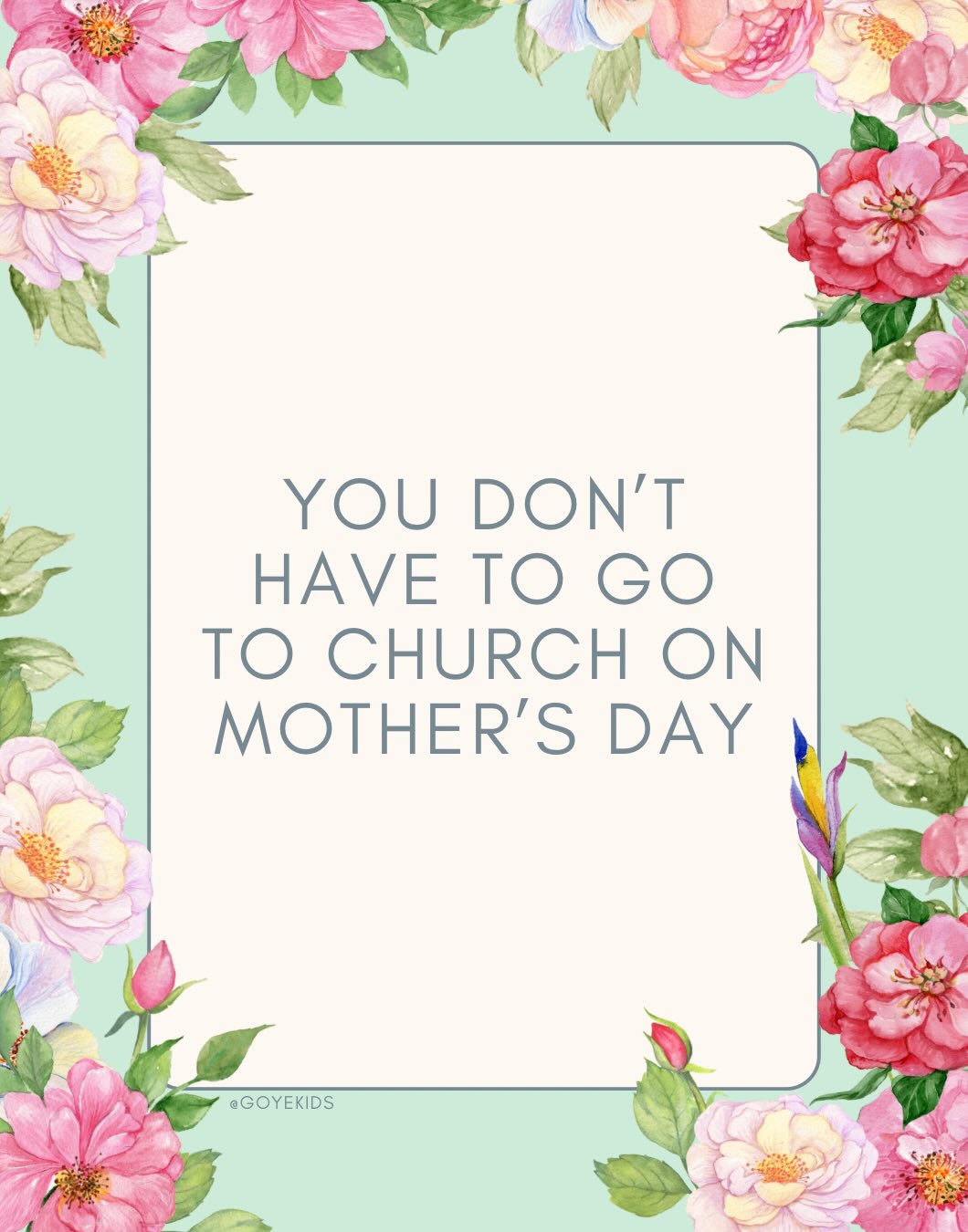 Okay look, I know this is probably a controversial take. But I stand behind it.
Church is important. Moms are important. And you know what? YOU are important.
Here’s the deal: if you want to be at church on Mother’s Day, even if it’s hard for you, that’s wonderful! Do it.
But if going makes your pain feel unbearable and you dread the day coming and would literally rather be anywhere else, it’s okay to take the day off.
What if there’s nobody to fill in for you?
Let me ask you something: if you got into a car accident on the way to church and had to go to the hospital instead of church, who would fill in for you?
Who would teach your class? Who would lead the kids choir? Who would guide the kids to pass out the Mother’s Day gifts?
Ask those people to fill in for you.
Your church will not fall apart because you need the day off. Your moms will still be honored, because there is ALWAYS somebody else in the church who can step in (unless you are literally the only staff member).
This post isn’t telling you not to go, it’s telling you that it’s okay to choose what you need, whether that’s going or not going.
And for those who serve and have wonderful Mother’s Days, can I ask something of you? Show grace to those who are hurting. Show love. Be willing to step up and take on an extra task. Ministry isn’t only about serving the non-staff members of the church; it’s about serving and loving one another—all of us.