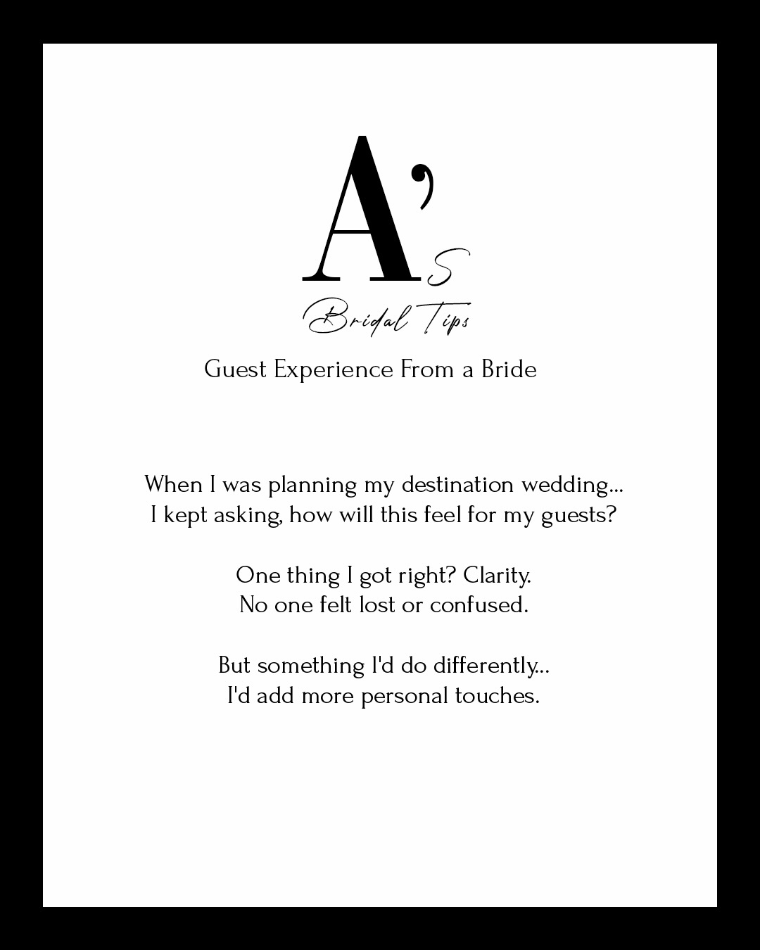 As a bride, while planning my destination wedding, I kept asking how will this make my guests feel?
Everyone was clear of the events and timings but looking back I’d still add more personal touches like large seating plans, place cards and even room drops and small comforts like fans in such heat!
It’s not just about adding more, it’s about meaning and little extras to best take care of your guests!
.
.
.
#bridediaries #weddinginspiration #bridaladvice #destinationwedding #weddingday