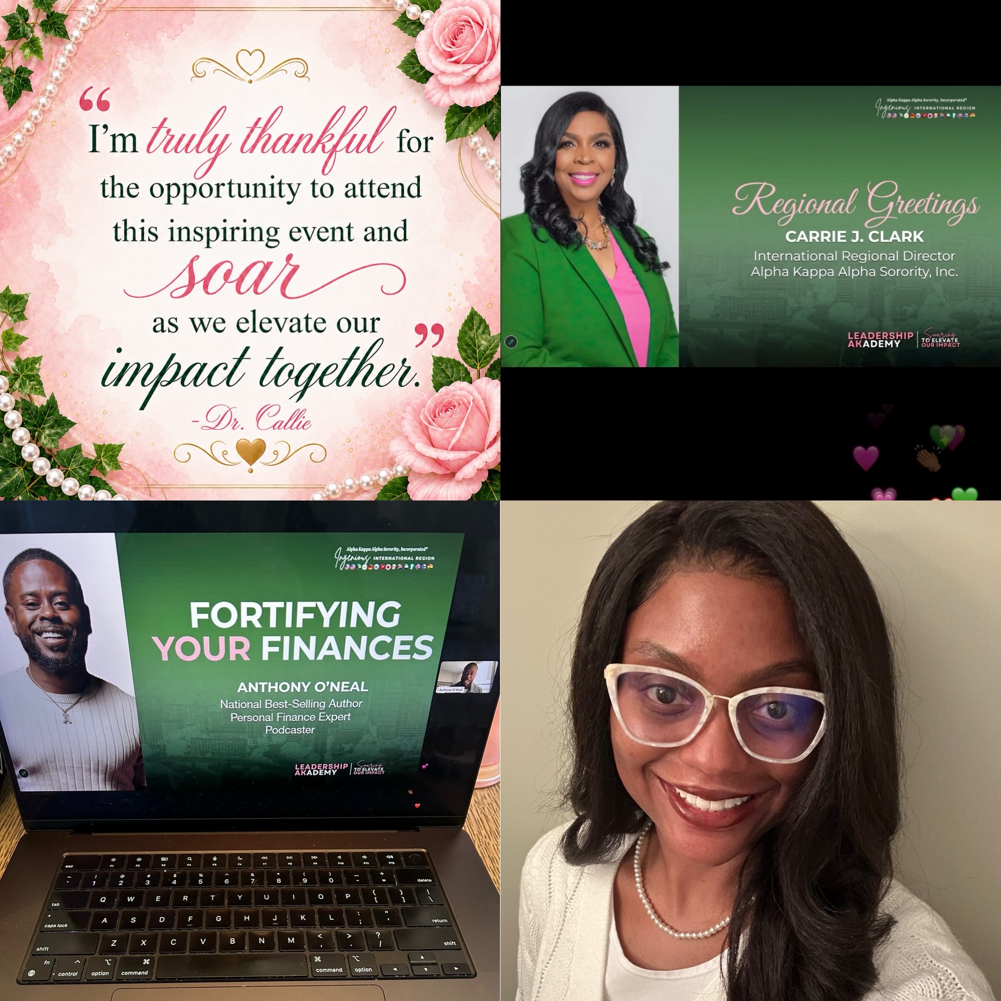 I truly enjoyed last week’s Leadership AKAdemy Day hosted by Madam International Regional Director @carrie.j.clark and her incredible @akainternationalregion team. It was a beautiful time of replenishing our spirits, finances, and leadership approaches. One of the speakers was author @anthonyoneal. I’m thankful for the opportunity to grow while I lead and serve 💕💚💗 #AKA1908 #ServiceToAllMankind #Latergram