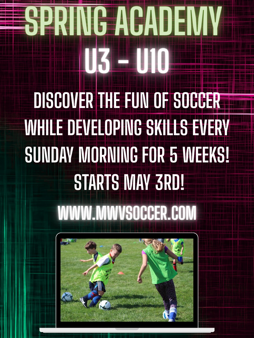 The Spring Development Academy is kicking off soon! ⚽️
Mount Washington Valley Soccer Club is excited to help our youngest players build new skills, grow their confidence, and have a blast out on the field.
Register today at www.mwvsoccer.com
#YouthSoccer #SpringSoccer #SoccerFun #FutureStars #PlayLearnGrow #MWVSC