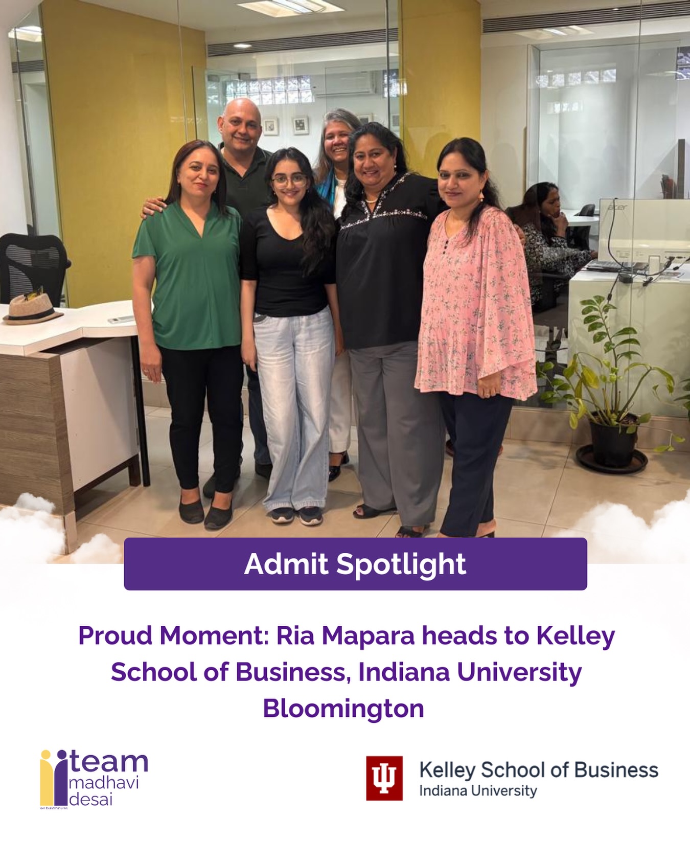 A proud moment as Ria Mapara secures her place at Indiana University Bloomington with Direct Admission to the Kelley School of Business 🎓✨
A milestone that reflects hard work, clarity, and ambition.
Here’s to the journey ahead 🚀