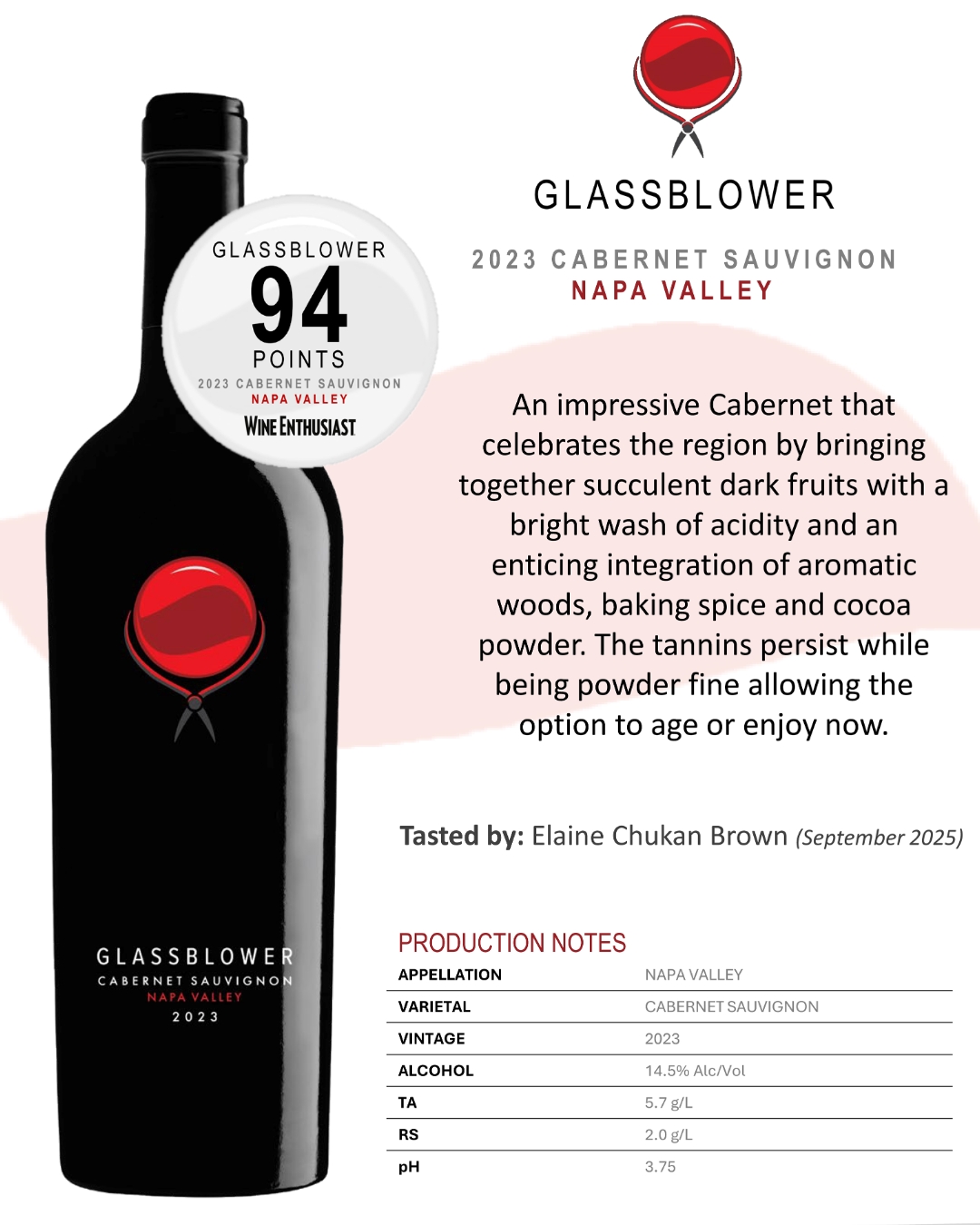 Start your week with a Napa classic 🍷
Elevate your Monday with Glassblower's 2023 Napa Valley Cabernet Sauvignon—an exquisite 94-point wine! Savor the rich blend of dark fruits, aromatic woods, and a touch of cocoa. Perfect for unwinding now or saving for later. 🍇
#NapaValleyWine #GlassblowerCabernet #WineLovers #94Points #CabernetSauvignon