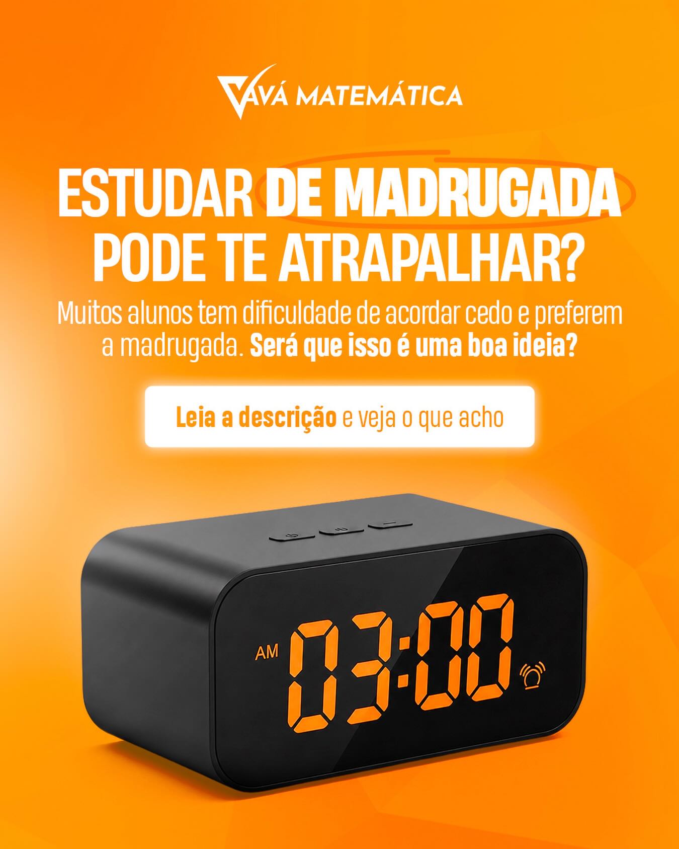 Tem muito aluno que me diz que só consegue estudar de madrugada e que não rende de manhã. E eu entendo isso. Cada pessoa tem um ritmo, e nem todo mundo funciona bem cedo.
Mas eu preciso ser direto com você: estudar de madrugada, na maioria dos casos, não é a melhor escolha a longo prazo.
Quando o sono fica desregulado, o cansaço acumula, a concentração cai e isso começa a afetar não só o estudo, mas também sua saúde. E prova do ENEM não acontece de madrugada. Seu corpo precisa estar preparado pra render durante o dia.
Se hoje a noite é o único horário que você tem, tudo bem, use esse tempo com foco. Mas, sempre que possível, tente ajustar sua rotina aos poucos. Antecipar o horário de estudo, organizar melhor o sono e buscar mais regularidade vai fazer diferença no seu desempenho.
Como professor, eu não penso só no quanto você estuda, mas em quanto você consegue sustentar isso até o dia da prova. E, pra isso, uma rotina equilibrada sempre vai te levar mais longe.
#matemática #cursinho #enem #vestibular #prova matematica