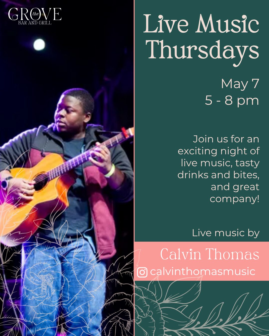 TOMORROW: Live Music Thursdays with @calvinthomasmusic starting at 5pm + happy hour specials! #potomacmd #cabinjohnvillage @cabinjohnvillage