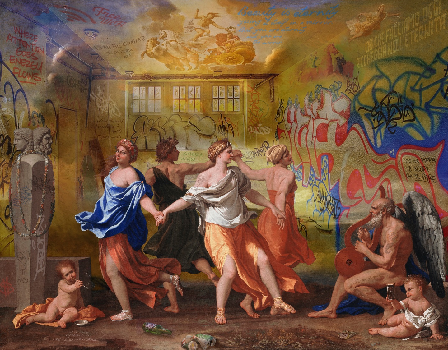 ETERNITY by Marco Battaglini
Enter the expanding universe of Marco Battaglini, where time dissolves and mythology is rewritten in the language of now.
In Eternity, classical figures dance through a fractured present - graffiti, symbols, and urban echoes collide with divine harmony. Past and present are no longer separate dimensions, but a single continuous flow where beauty, chaos, and truth coexist.
Battaglini’s new mythology invites you beyond observation: you become part of the ritual. You are the movement, the tension, the balance between the eternal and the fleeting. Eternity is not a distant concept; it is the awareness of this very moment, endlessly unfolding.
You are not in time. Time is in you.
#EternityNow #ContemporaryMythology #Battaglini #BattagliniMythology #battagliniuniverse