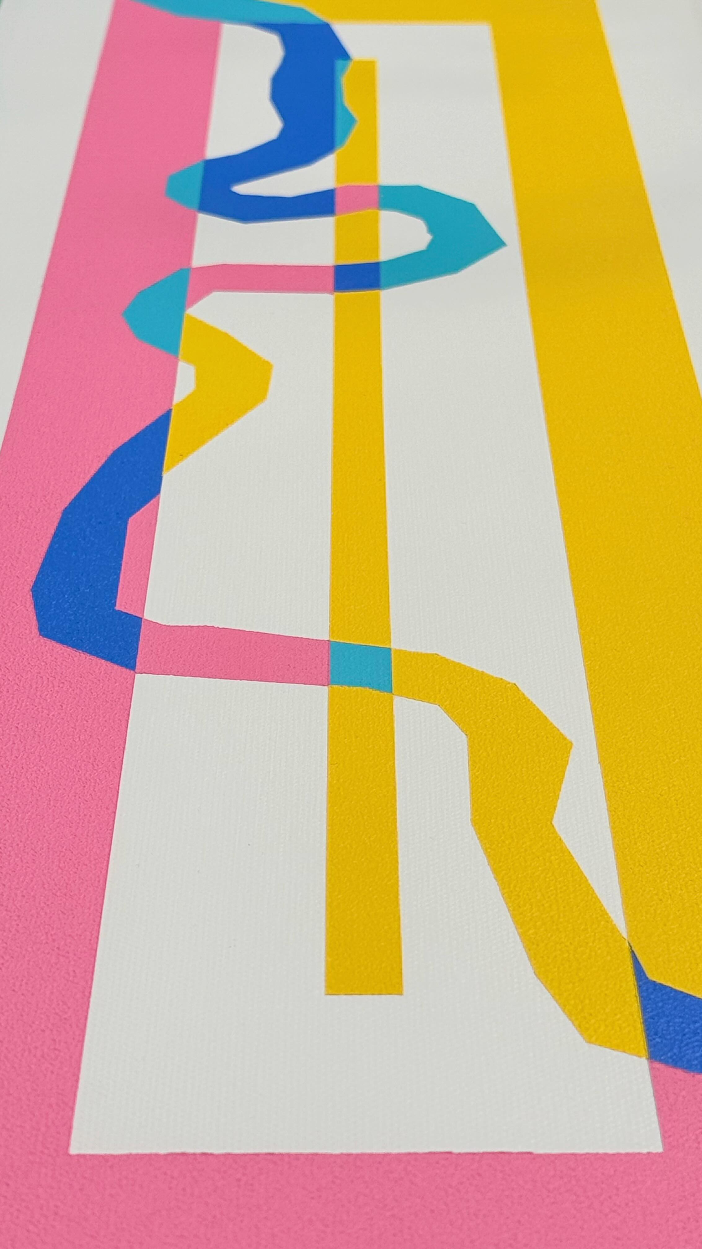 Nearly there. Taking a looong time but just the white to fill in now. Going well, just don’t. Mess. It. Up!! (🫣) Follow for final reveal #contemporaryart #abstractart #tapepull #londonart #artlondon